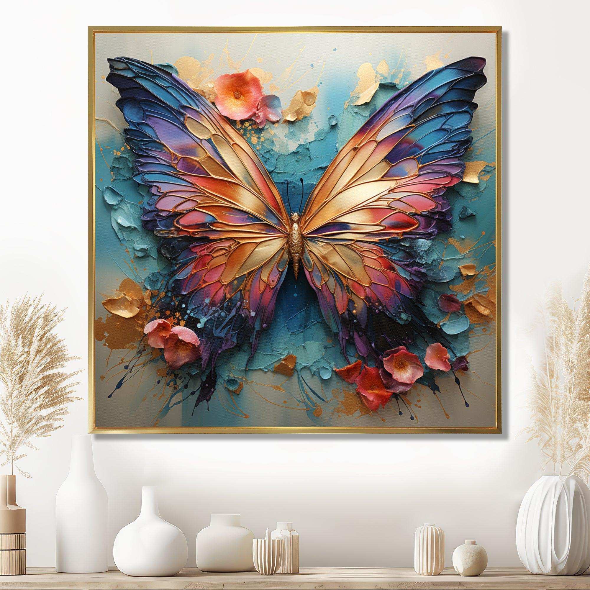 Orange and blue Metallic Butterfly - Animals Canvas Wall Art
