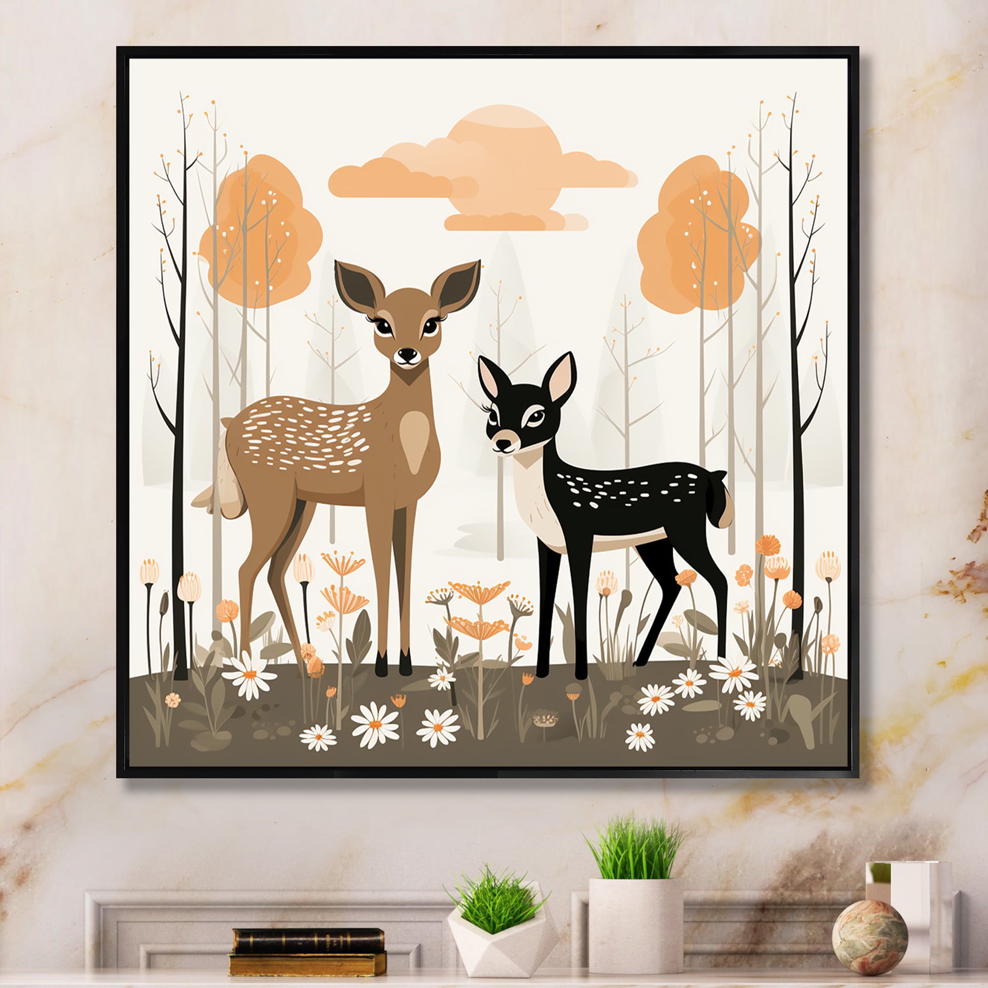 Nursery art deer family in the woods - Deer Home Decor Art
