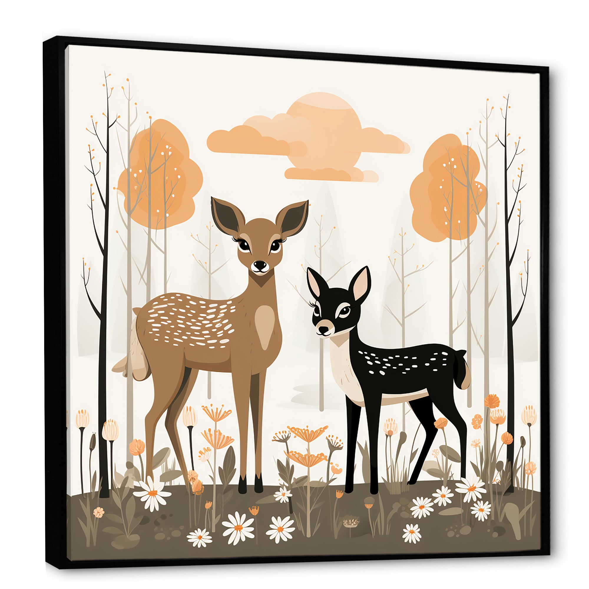 Nursery art deer family in the woods - Deer Home Decor Art