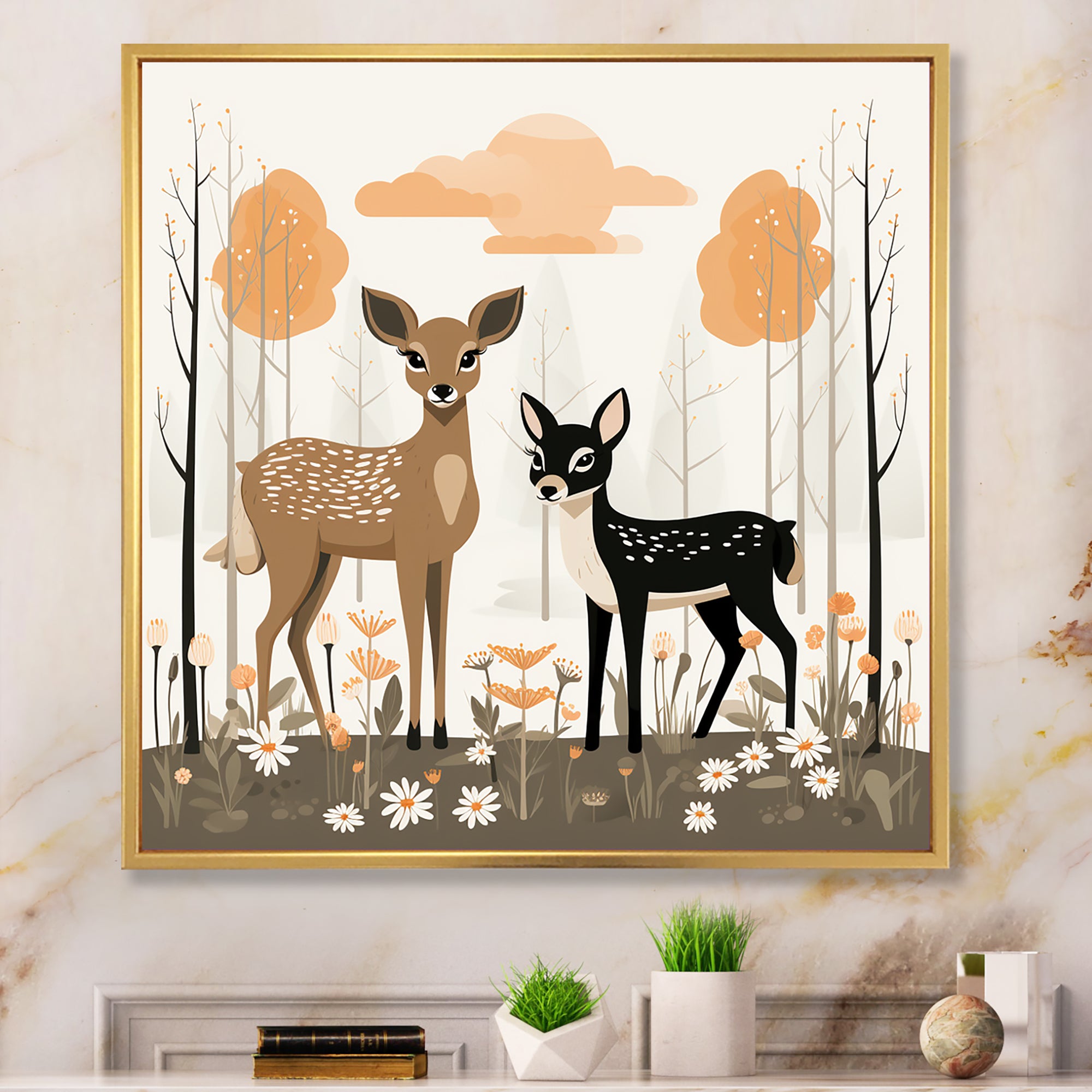 Nursery art deer family in the woods - Deer Home Decor Art