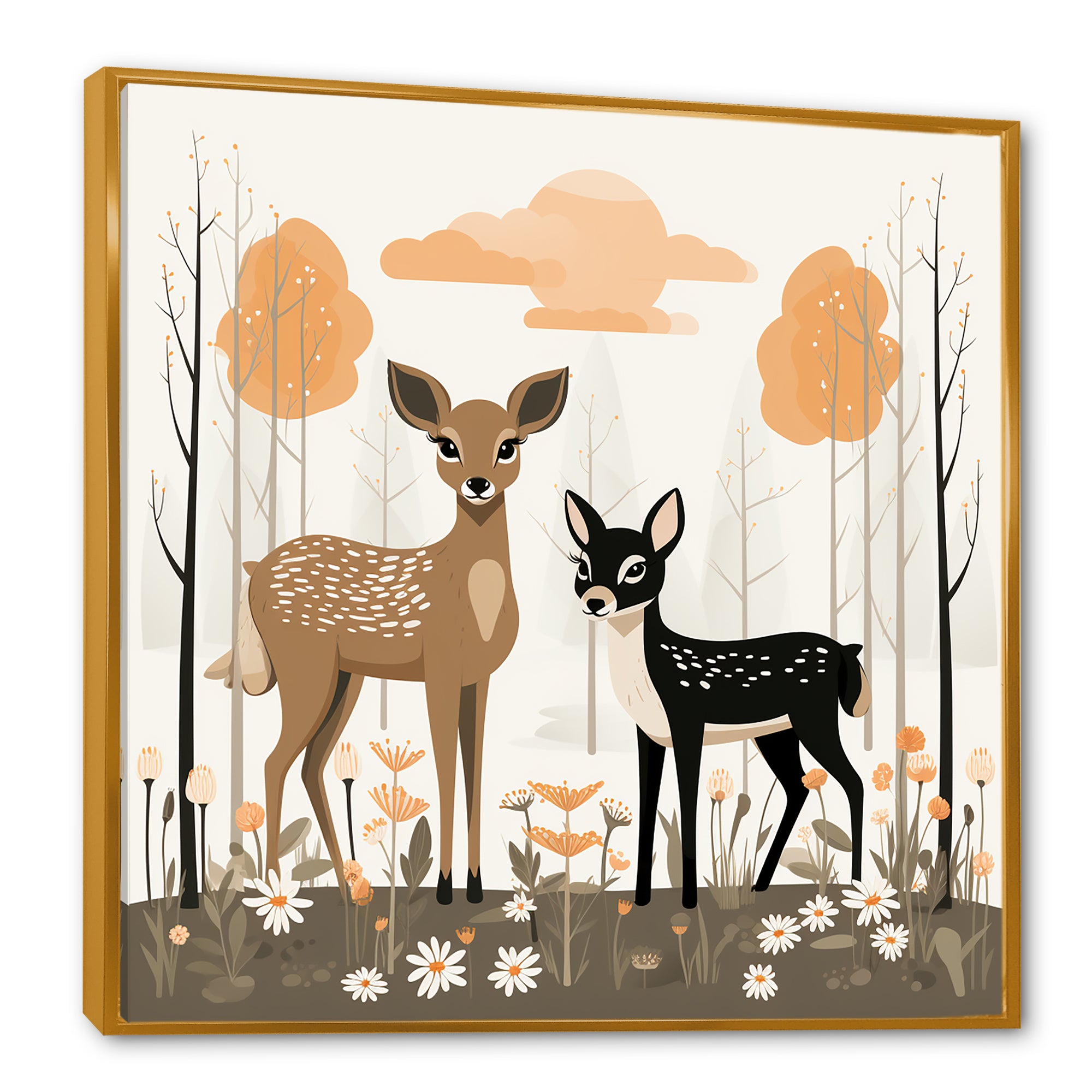 Nursery art deer family in the woods - Deer Home Decor Art