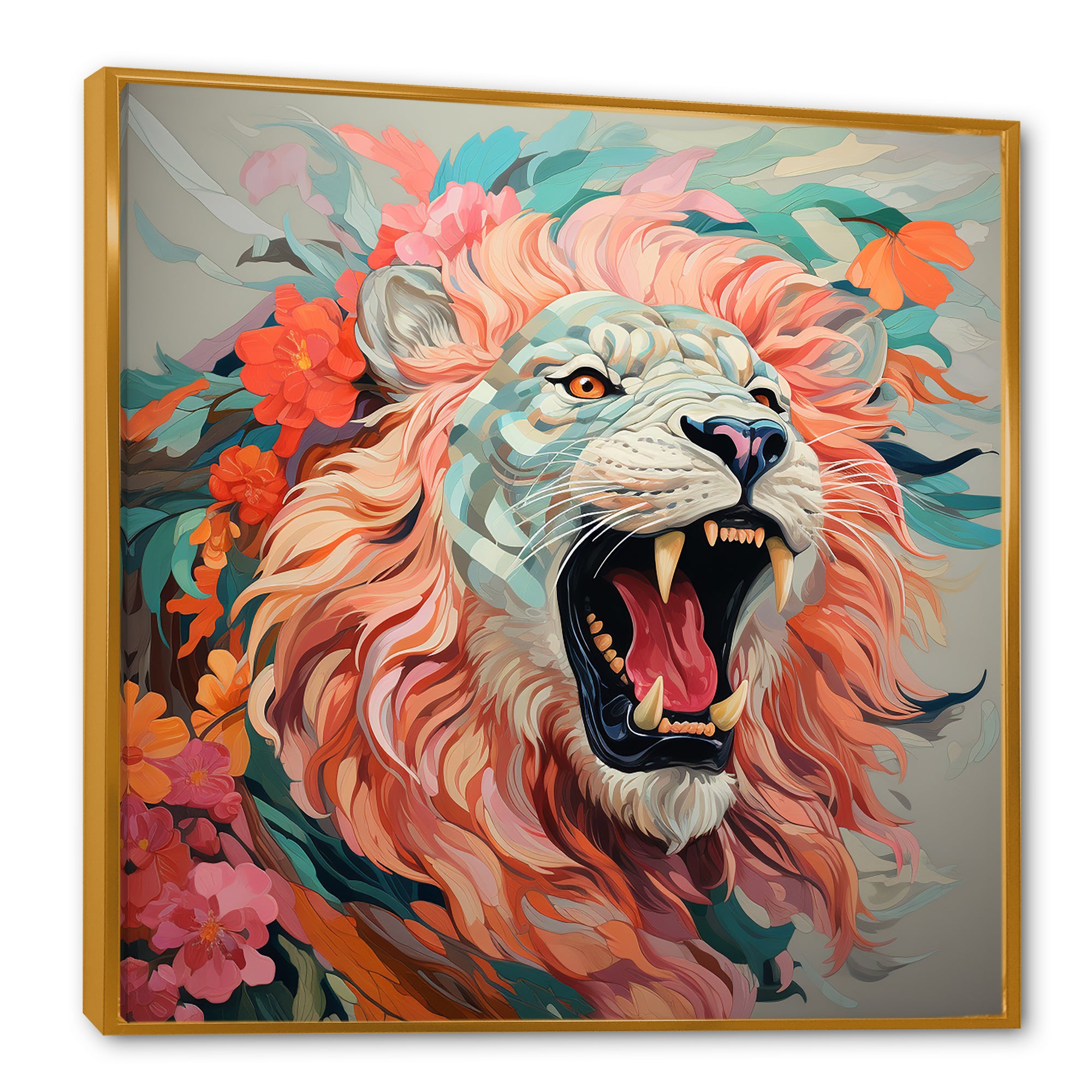 Pink and Grey Lion roar - Pink Lion Wall Art