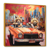 Lions riding in convertible - Lion Large Canvas Wall Art