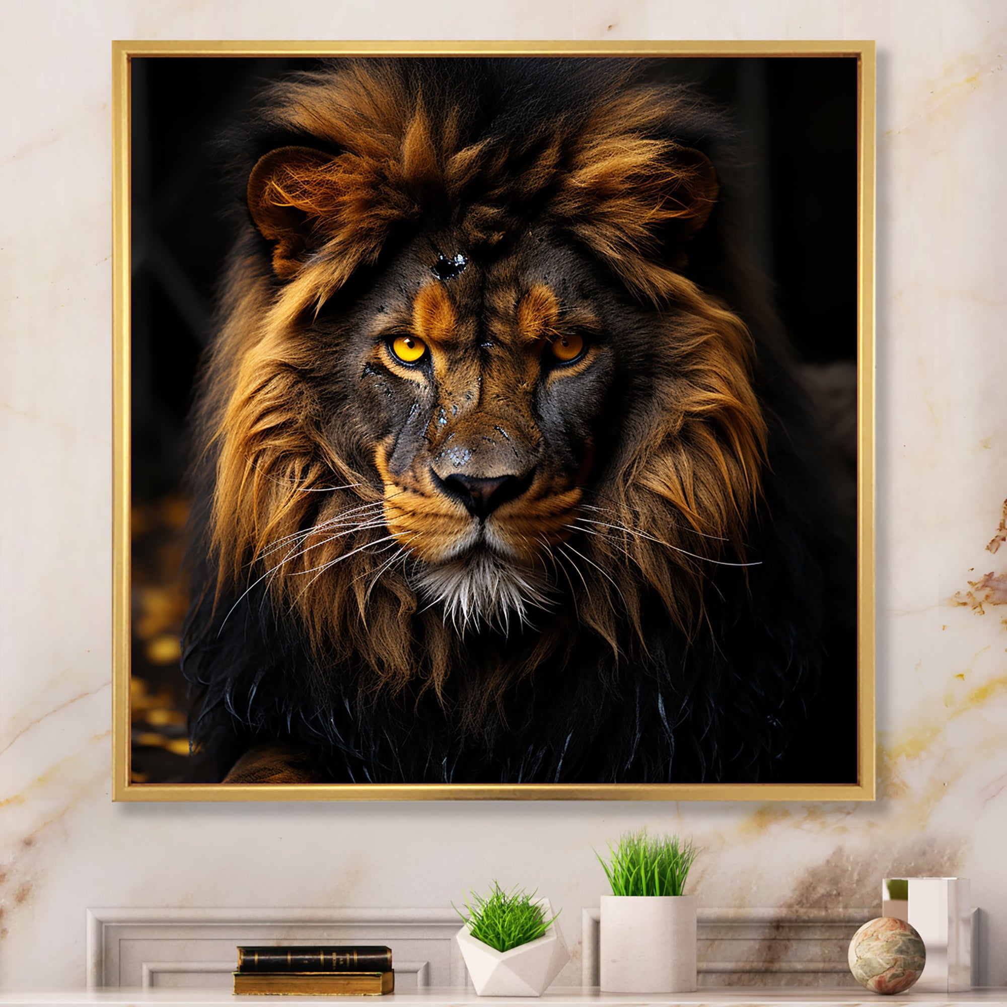 Midnight golden lion - Lion Bedroom Wall Art