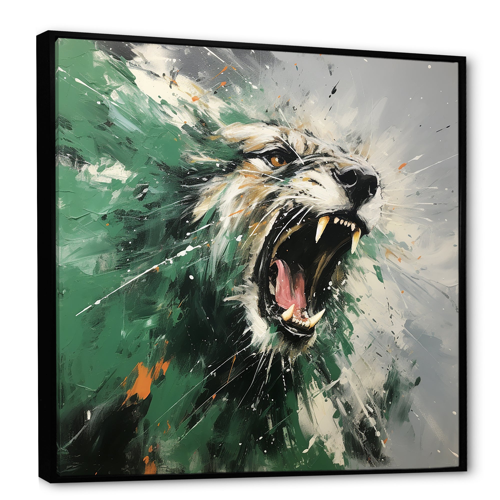 Grey and Green Roaring Lion Charm - Brown Lion Wall Art