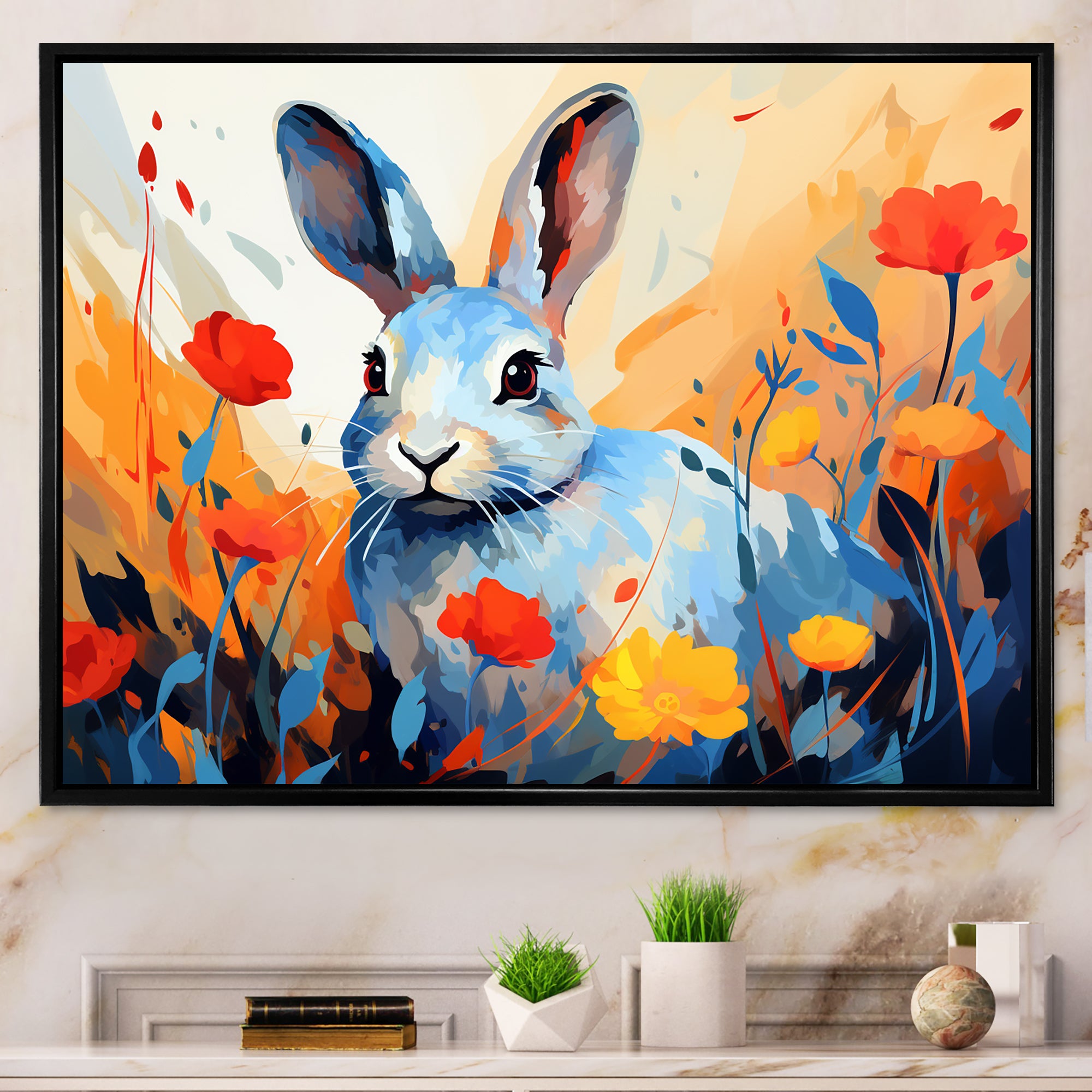 Blue Rabbit flower meadows - Blue Rabbit Wall Art