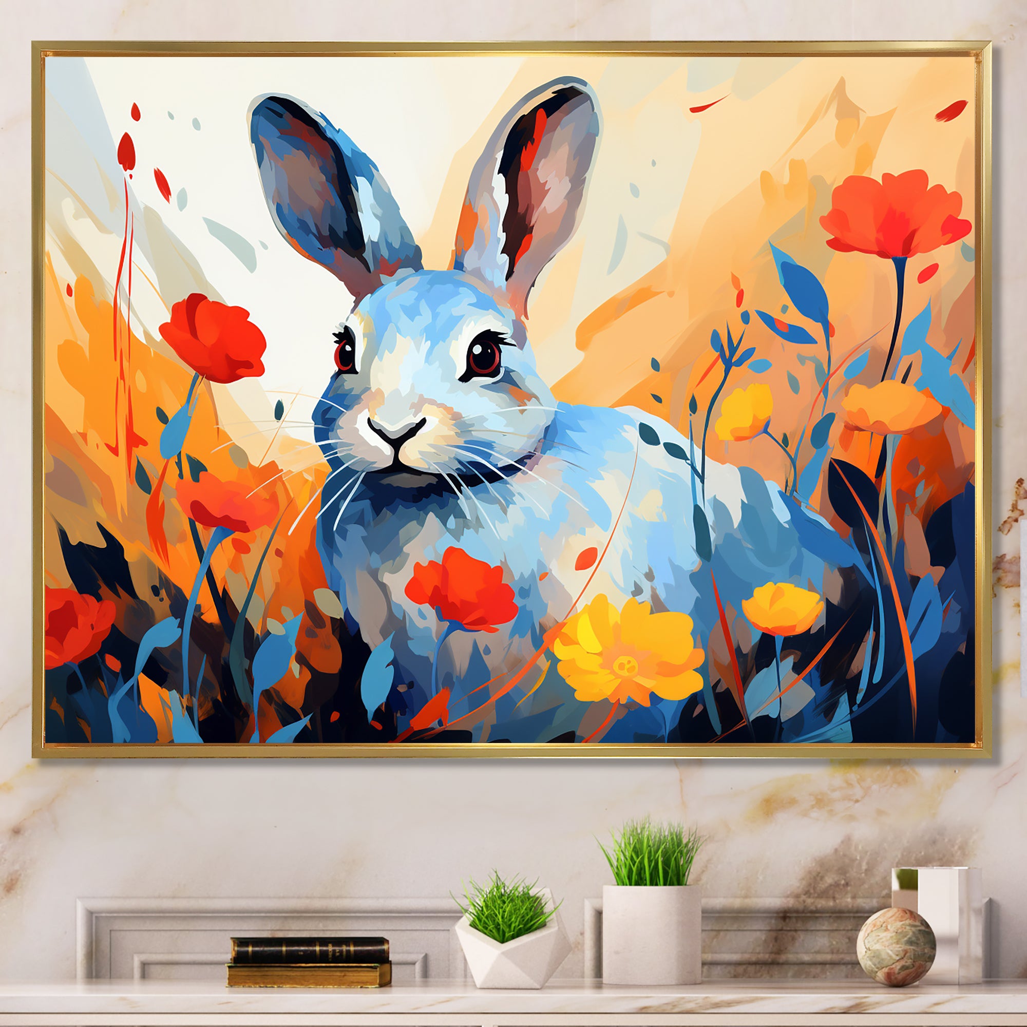 Blue Rabbit flower meadows - Blue Rabbit Wall Art