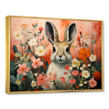 Pink Rabbit flower meadows - Rabbit Framed Canvas Art