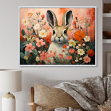 Pink Rabbit flower meadows - Rabbit Framed Canvas Art