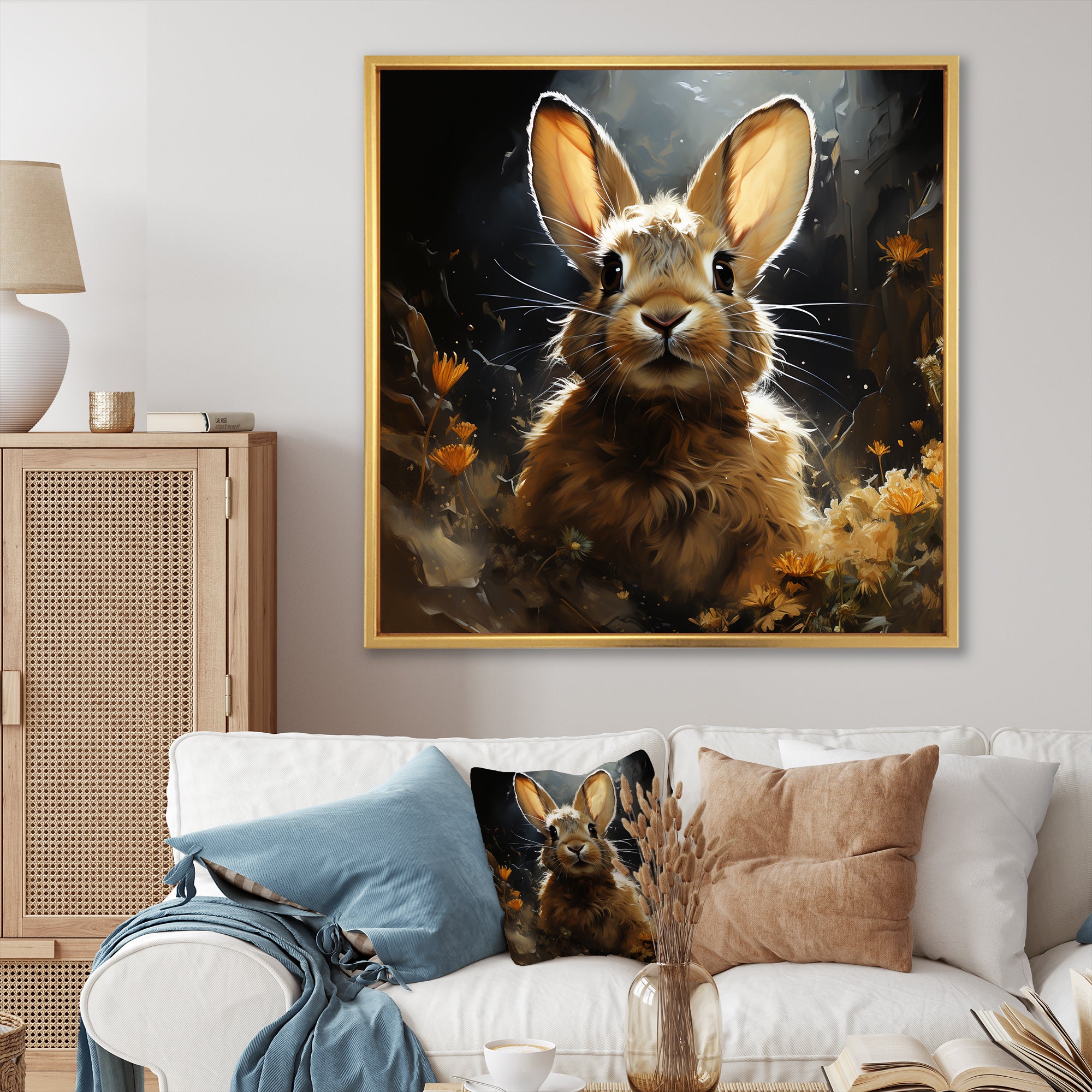 Curious floral rabbit meadow photo - Rabbit Living Room Wall Art