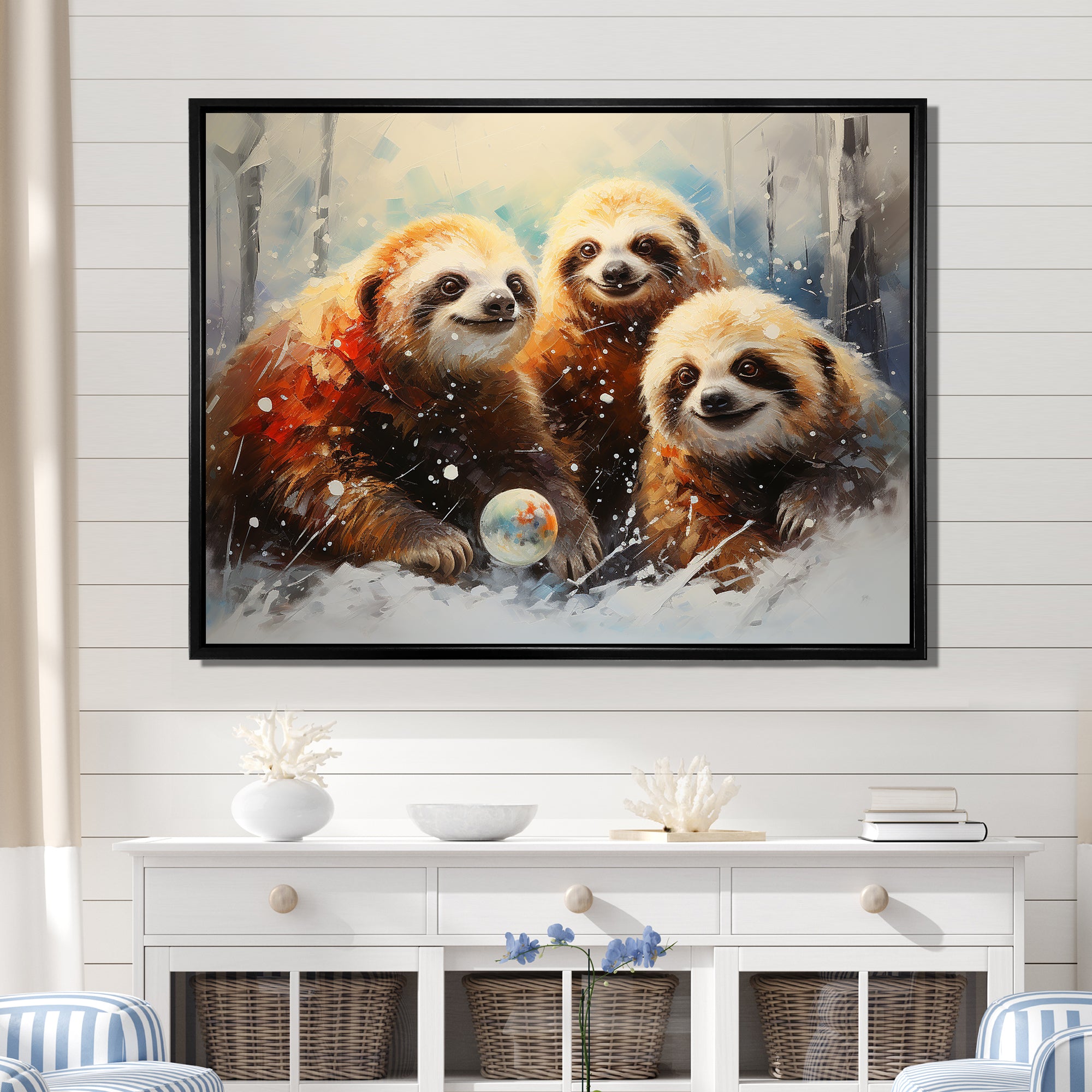 Brown Sloths winter - Brown Sloth Wall Art