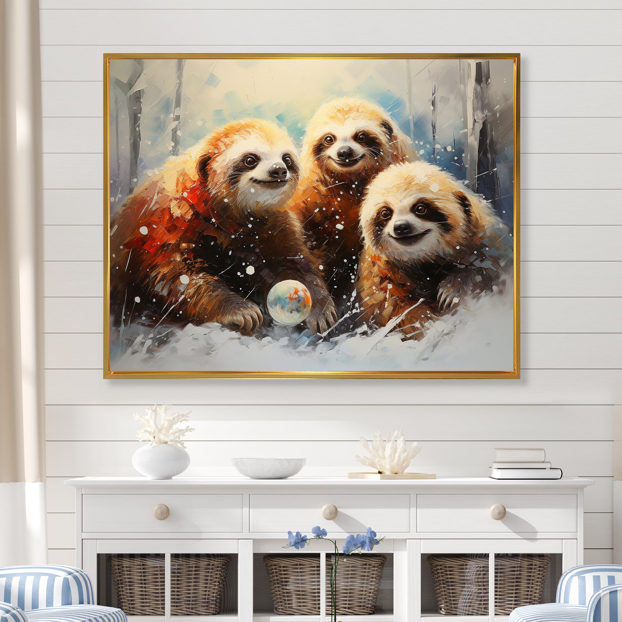 Brown Sloths winter - Brown Sloth Wall Art