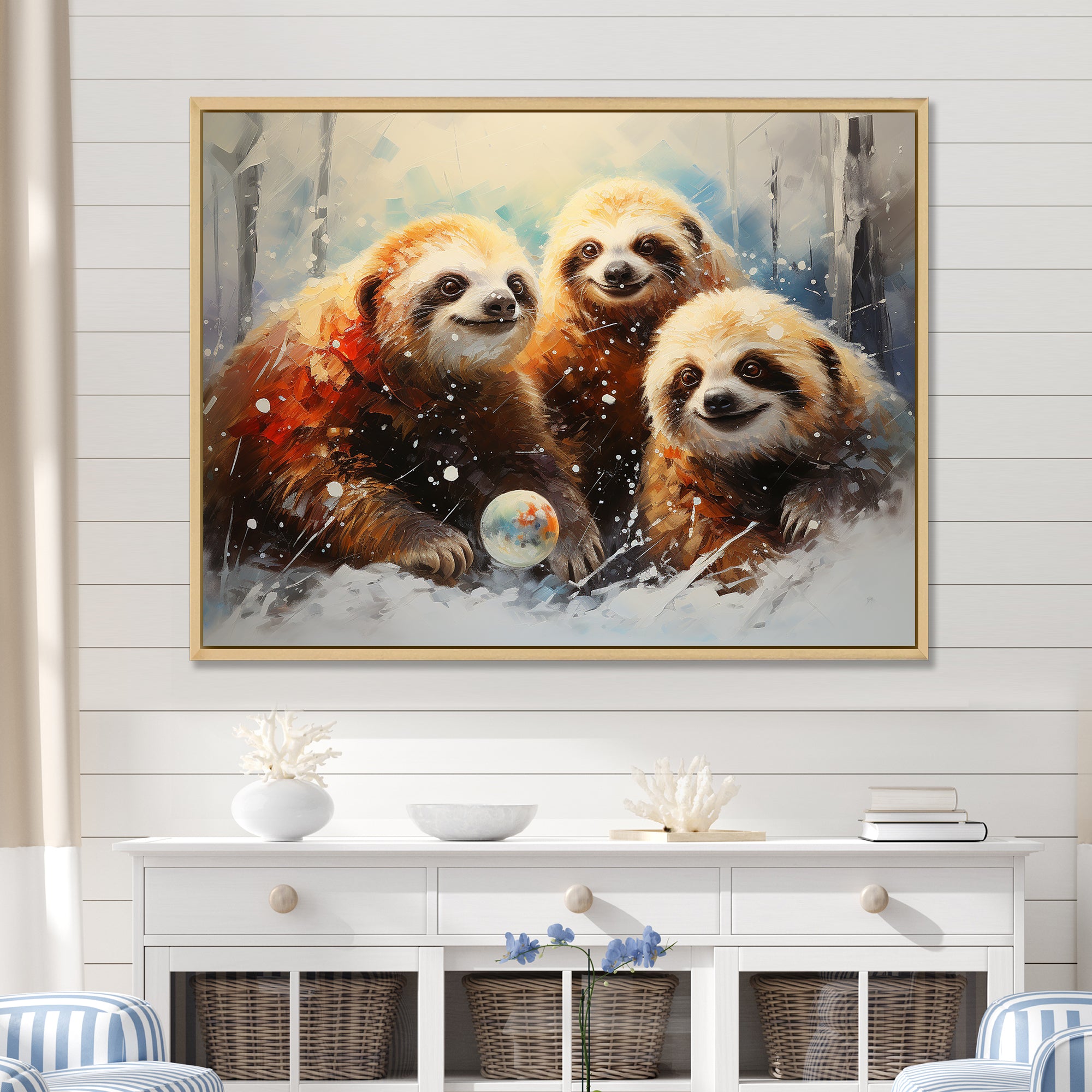 Brown Sloths winter - Brown Sloth Wall Art