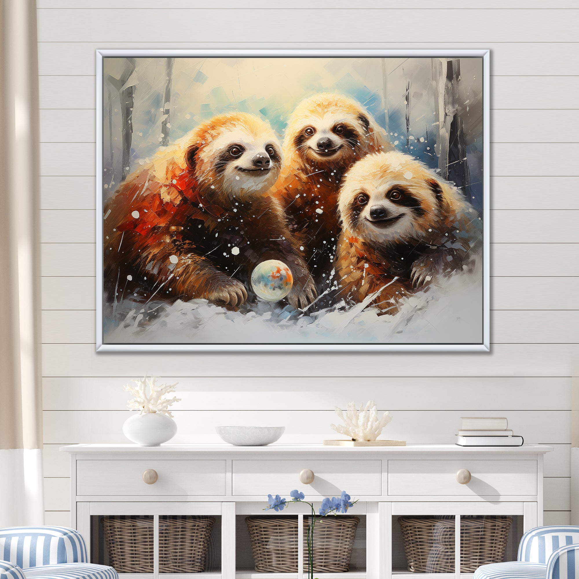 Brown Sloths winter - Brown Sloth Wall Art