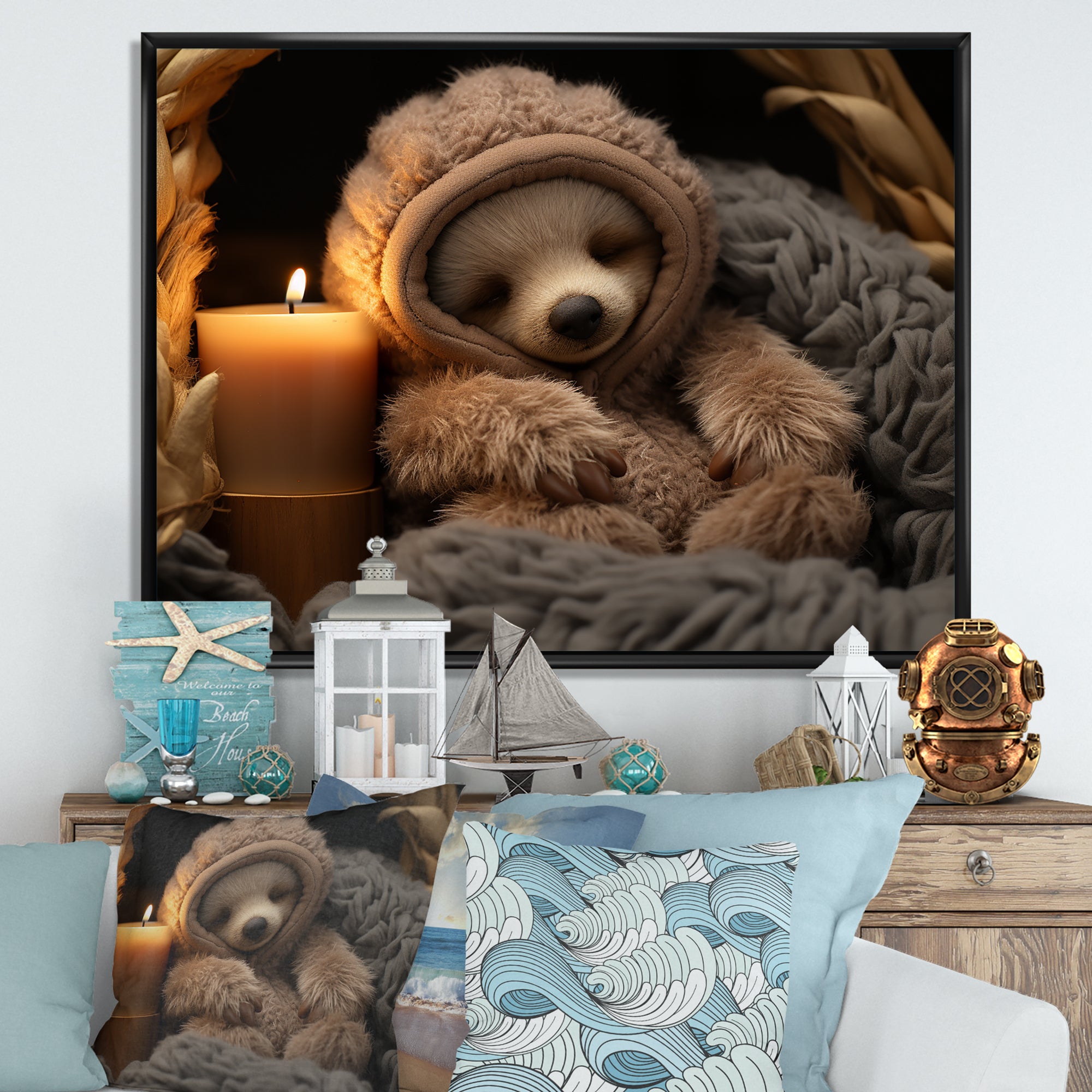Brown Sloth Serenity sleep - Sloth Framed Canvas Art