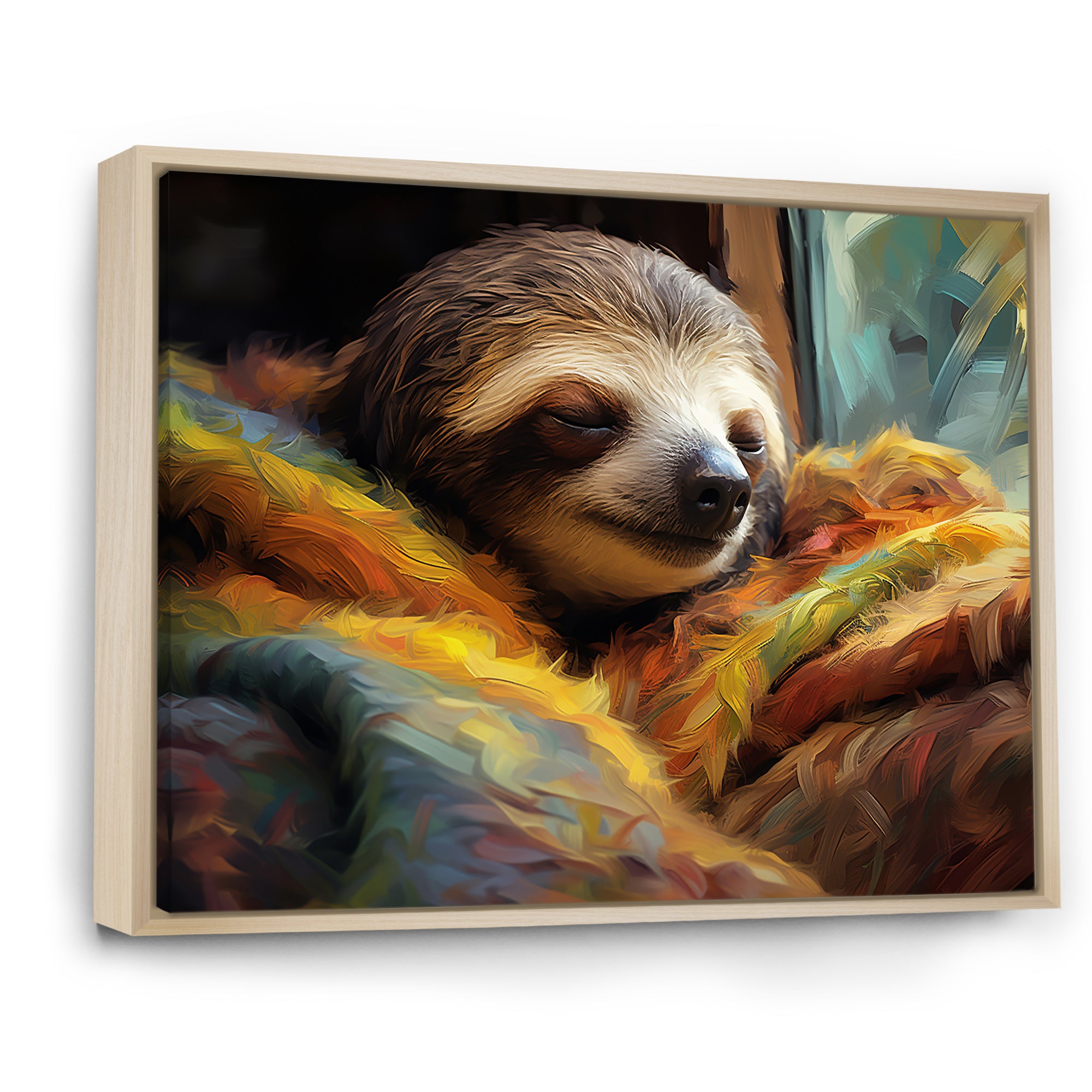 Grey and yellow Sloth Serenity sleep - Sloth Large Canvas Wall Art
