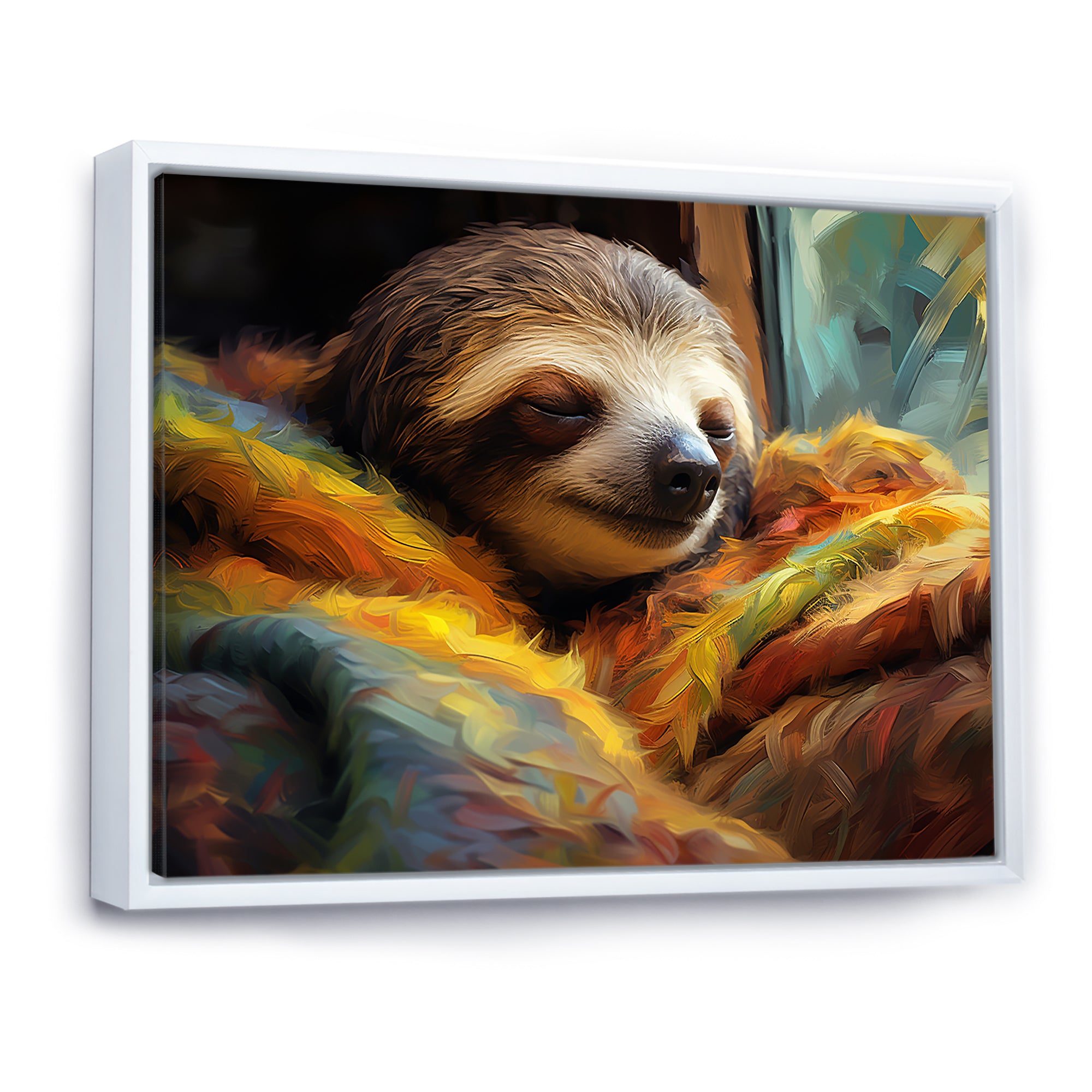 Grey and yellow Sloth Serenity sleep - Sloth Large Canvas Wall Art