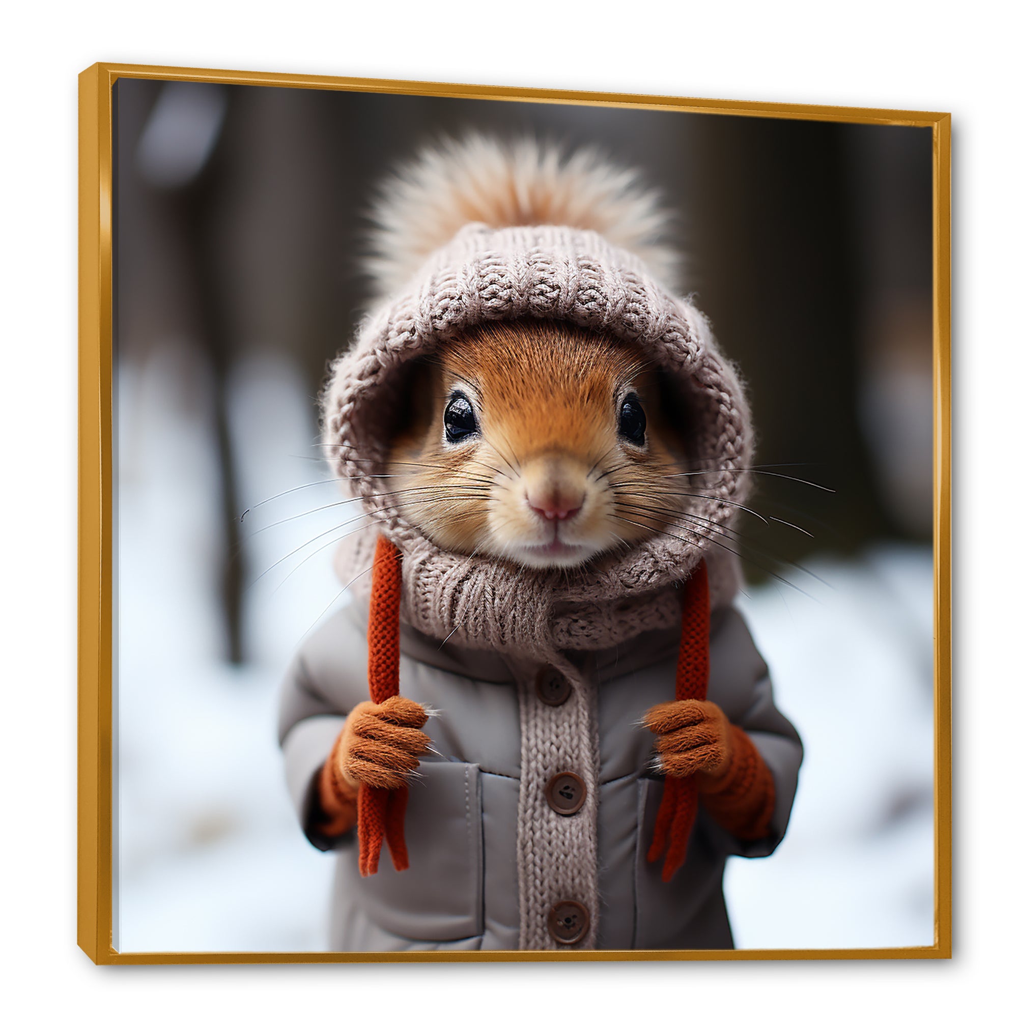 Squirrel with Hat in snow - Squirrel Canvas Wall Art