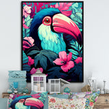 Pink and blue Tropical Toucans - Toucan Bedroom Wall Art