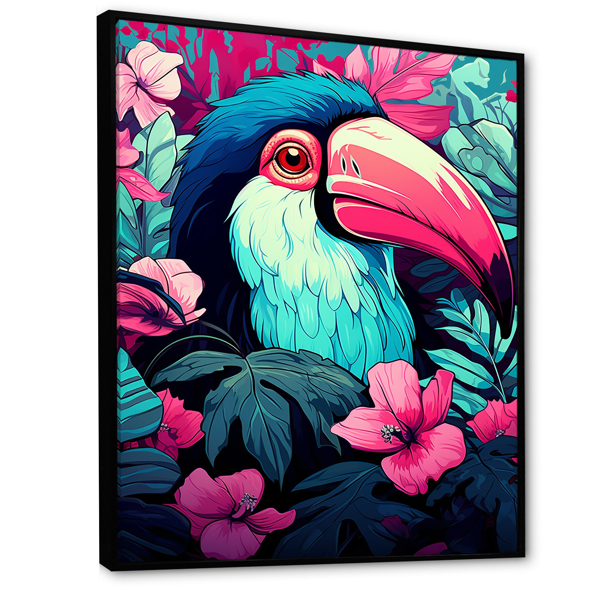 Pink and blue Tropical Toucans - Toucan Bedroom Wall Art