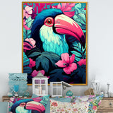 Pink and blue Tropical Toucans - Toucan Bedroom Wall Art