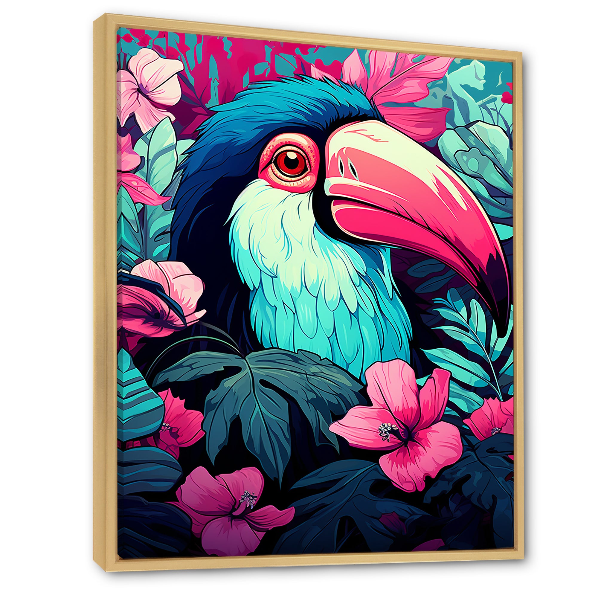 Pink and blue Tropical Toucans - Toucan Bedroom Wall Art