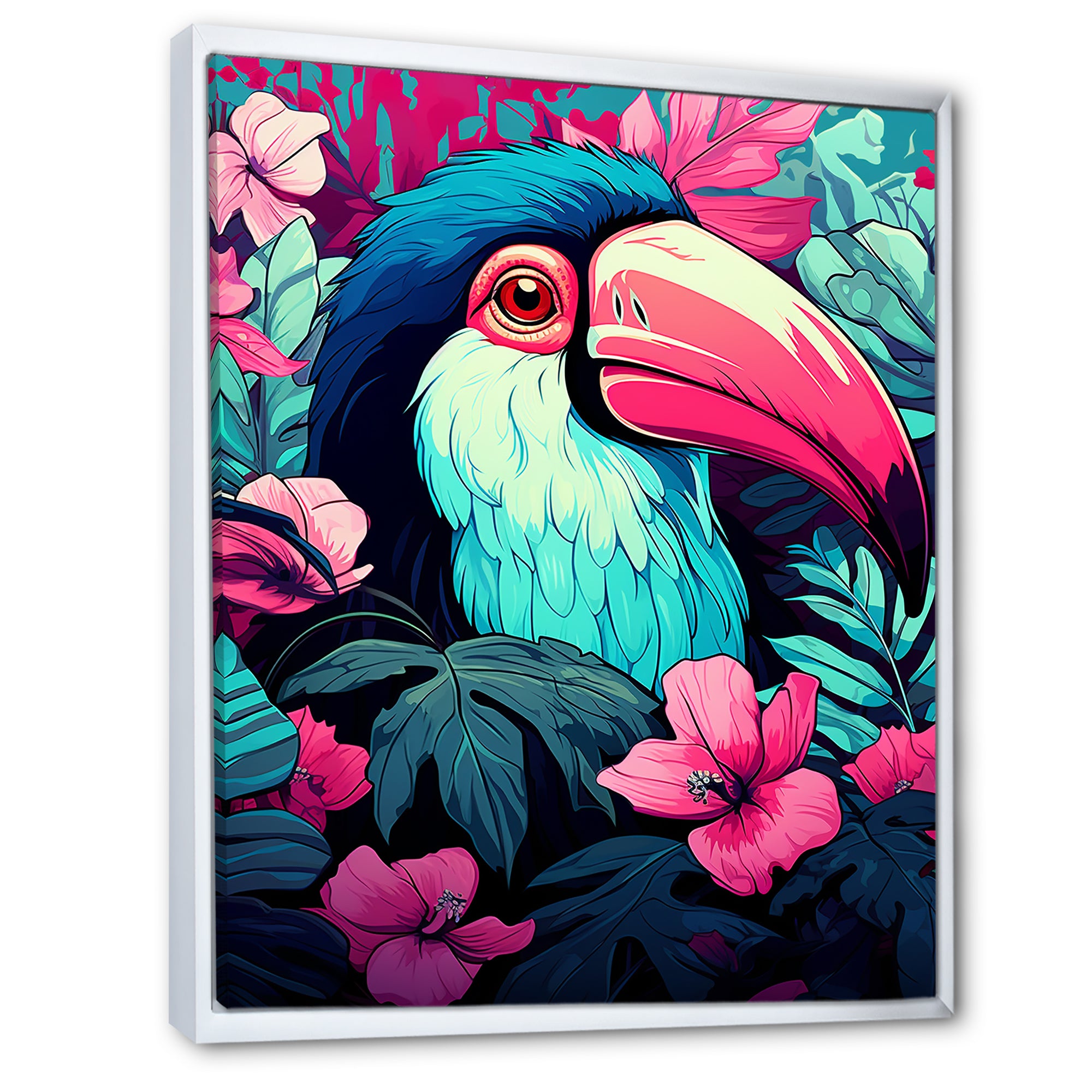 Pink and blue Tropical Toucans - Toucan Bedroom Wall Art