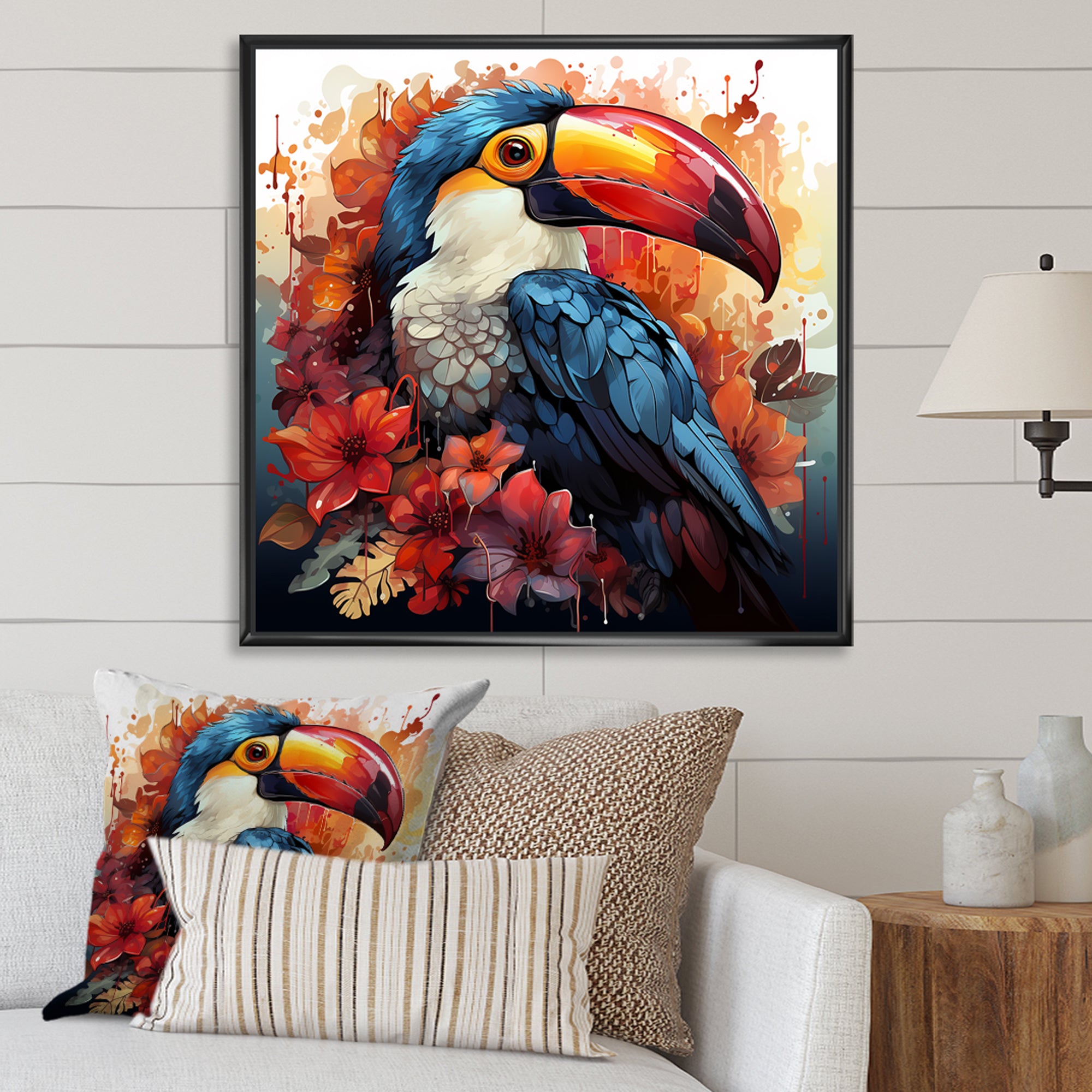 Blue and red Tropical Toucans - Toucan Canvas Wall Art