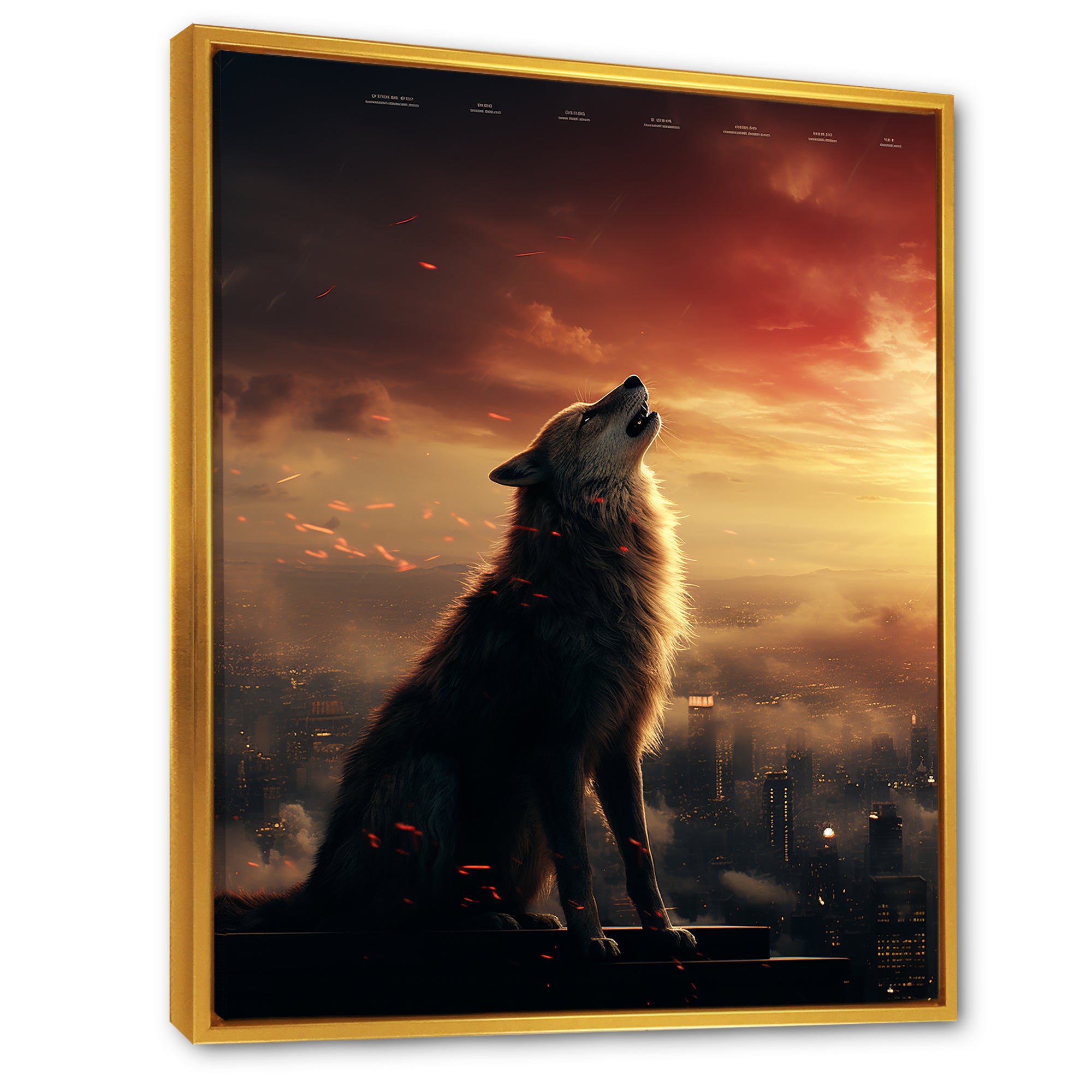 Yellow Howling wolf at sunset - Wolf Wall Decor