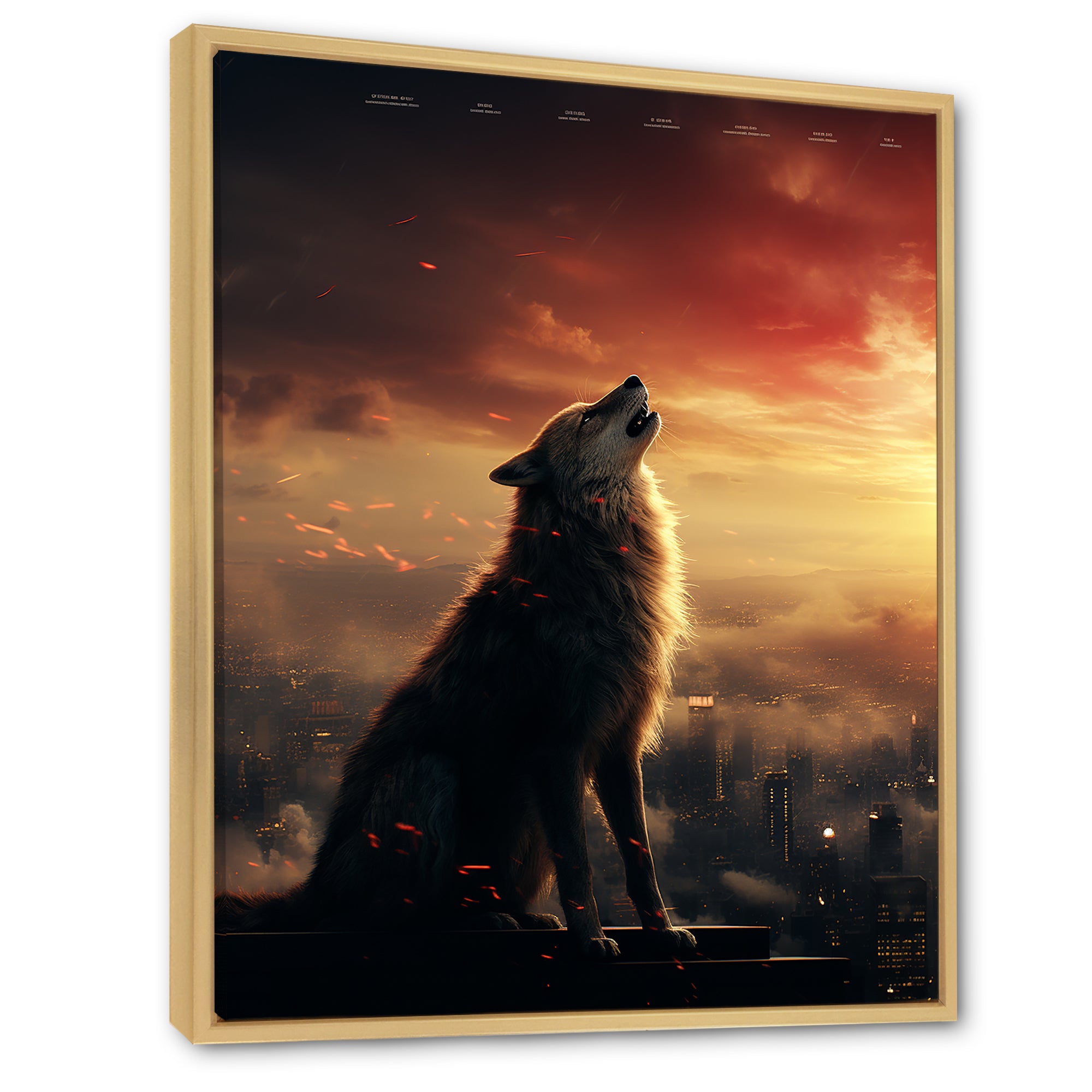 Yellow Howling wolf at sunset - Wolf Wall Decor