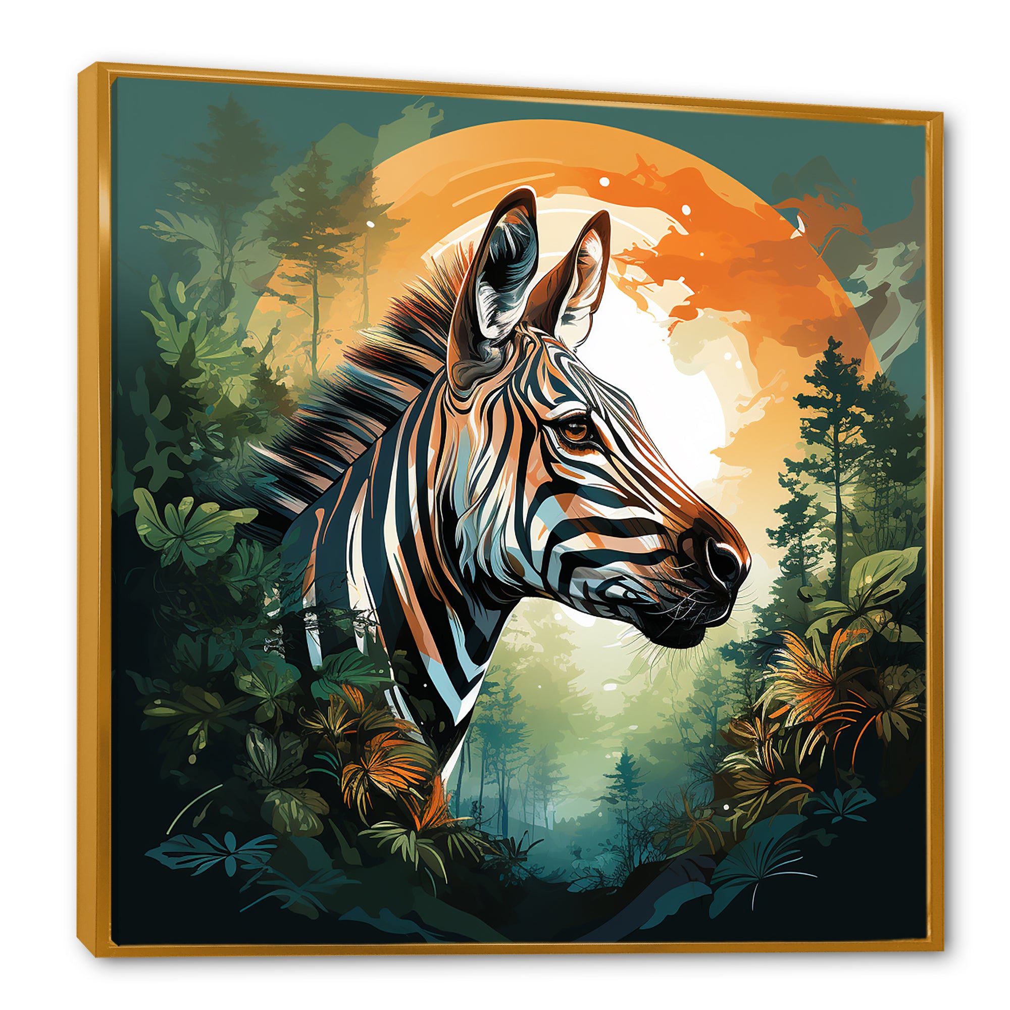 Elegant sunset Zebra portrait - Zebra Framed Canvas Art