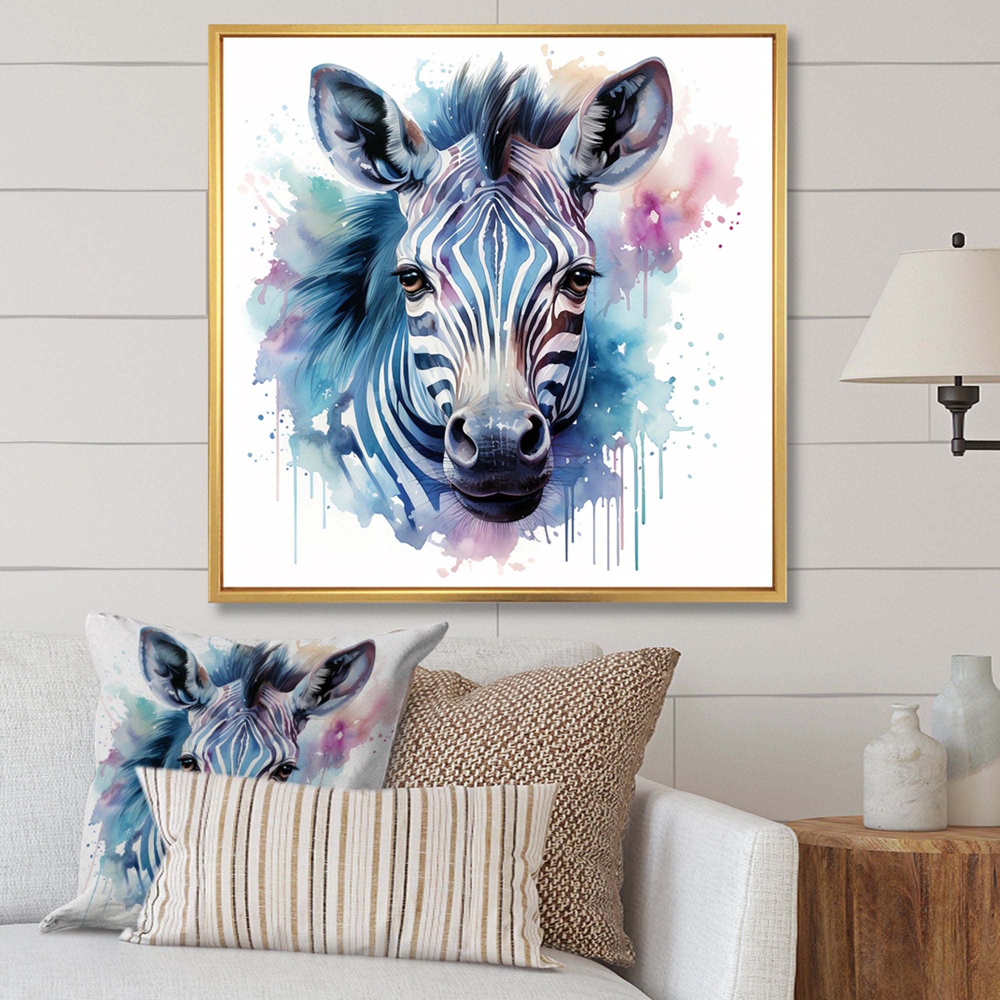 Blue and pink Zebra Savannah - Zebra Living Room Wall Art