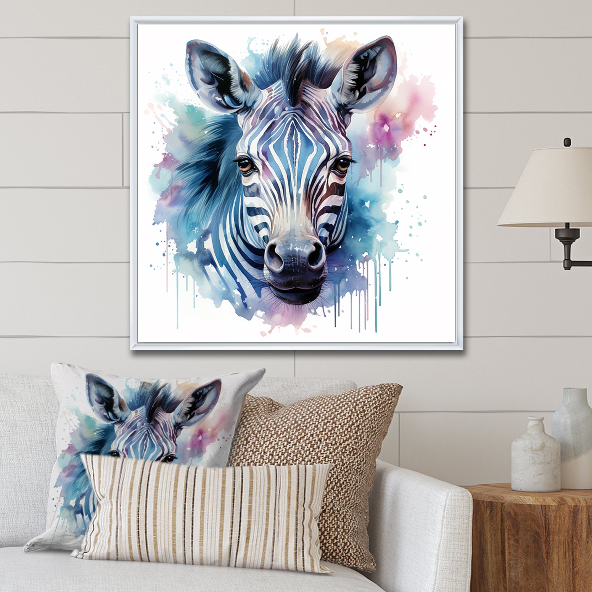 Blue and pink Zebra Savannah - Zebra Living Room Wall Art