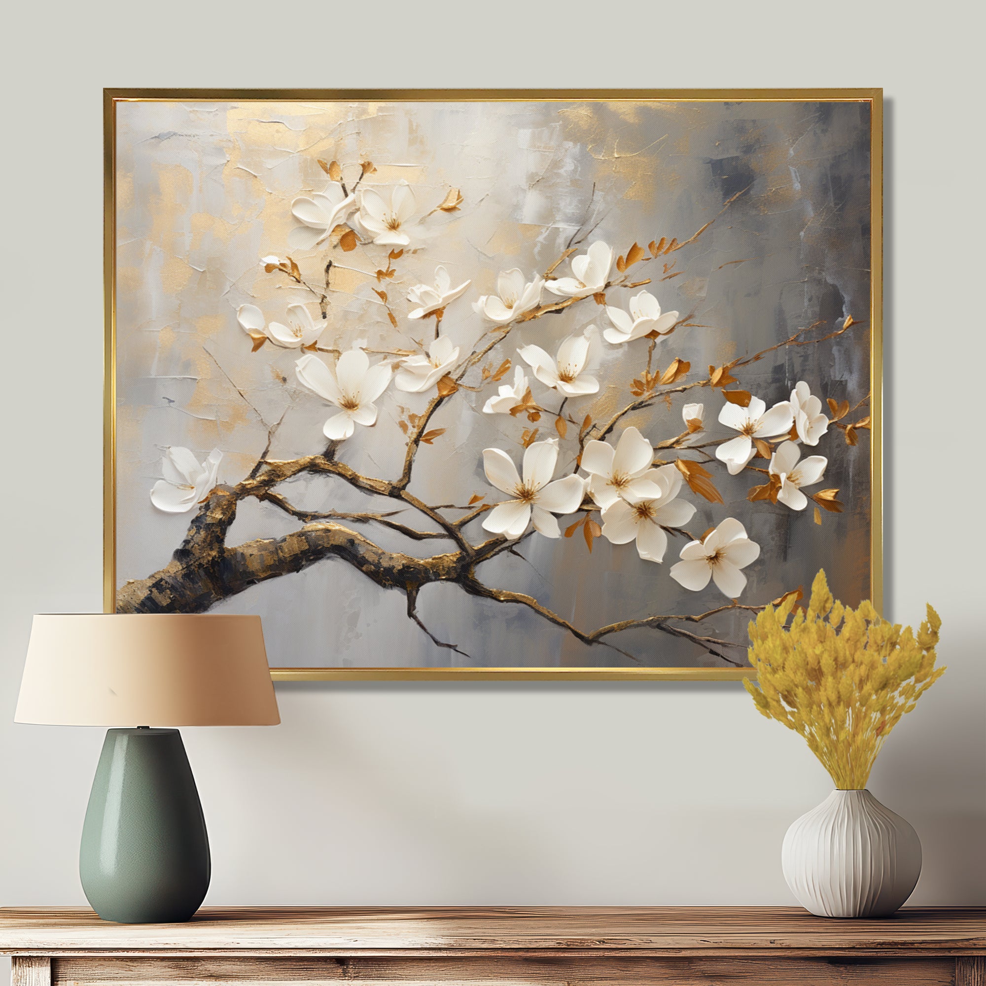 Gold and Grey floral tree serenity - Bird Wall Art Prints