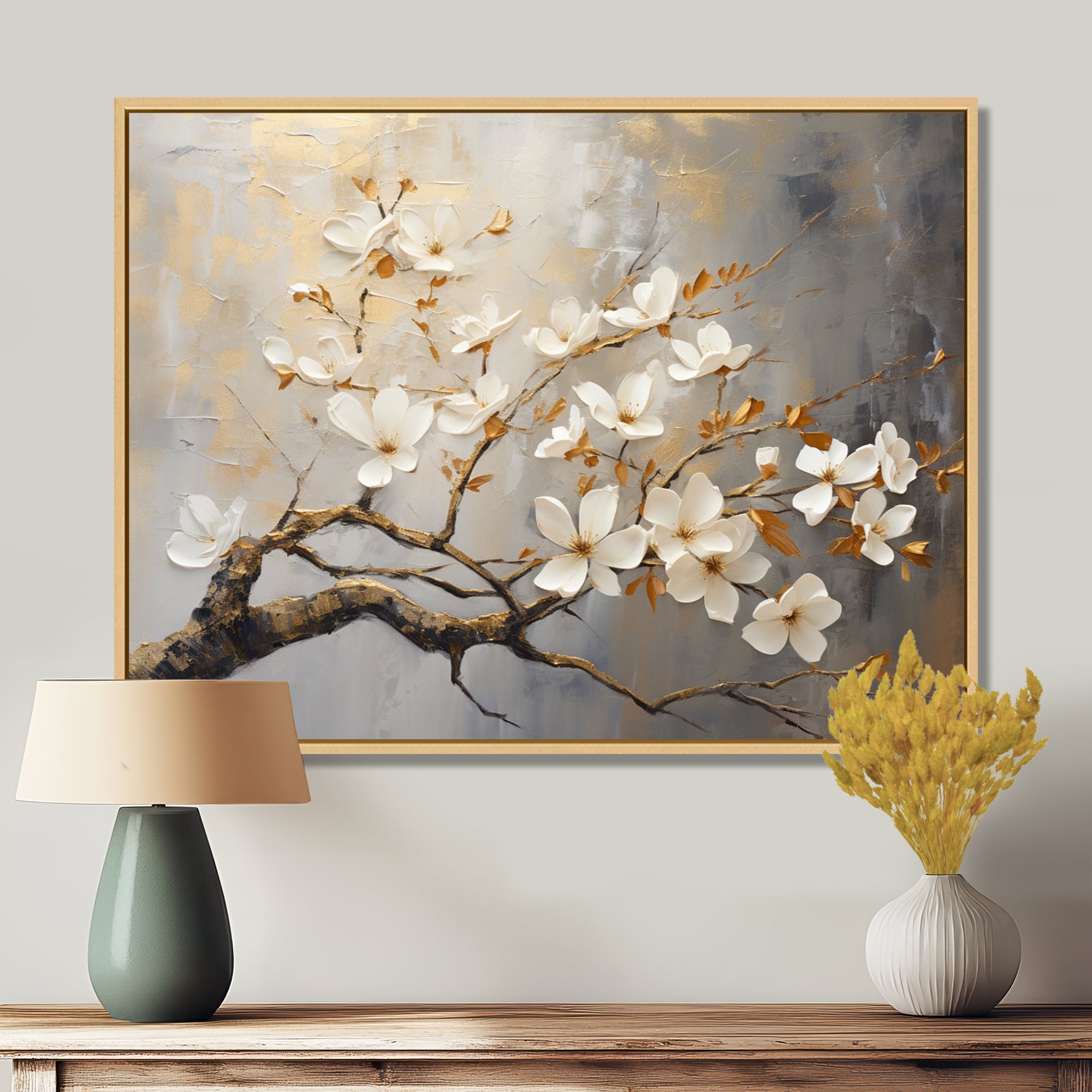 Gold and Grey floral tree serenity - Bird Wall Art Prints