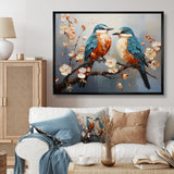 Orange and blue birds on blossom tree - Bird Living Room Wall Art