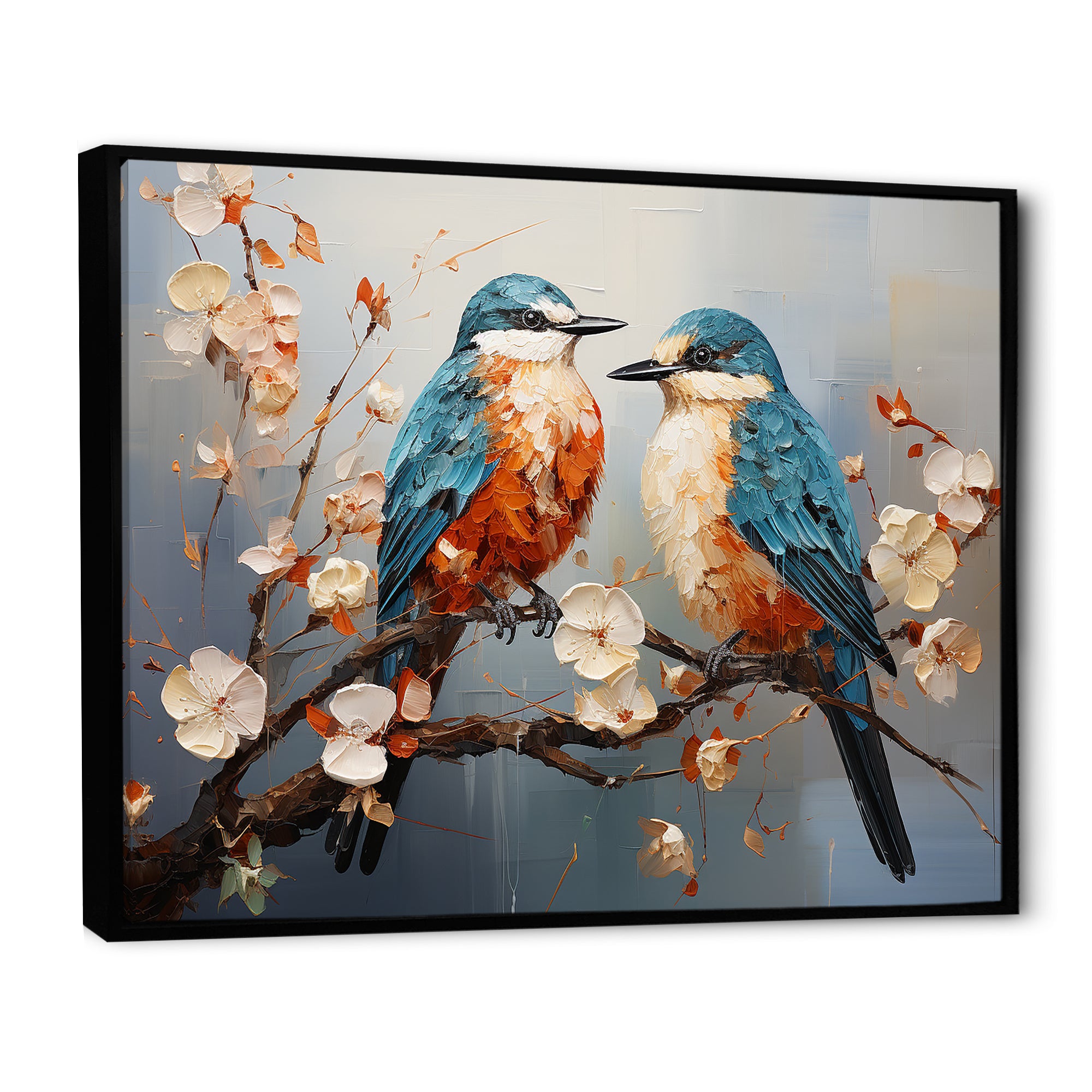 Orange and blue birds on blossom tree - Bird Living Room Wall Art