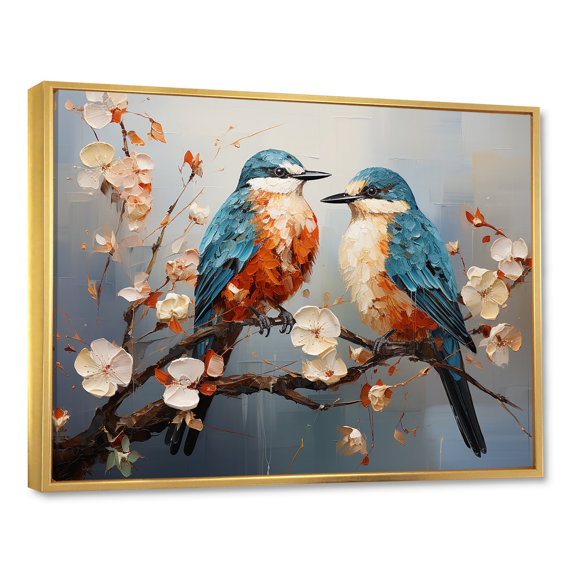 Orange and blue birds on blossom tree - Bird Living Room Wall Art