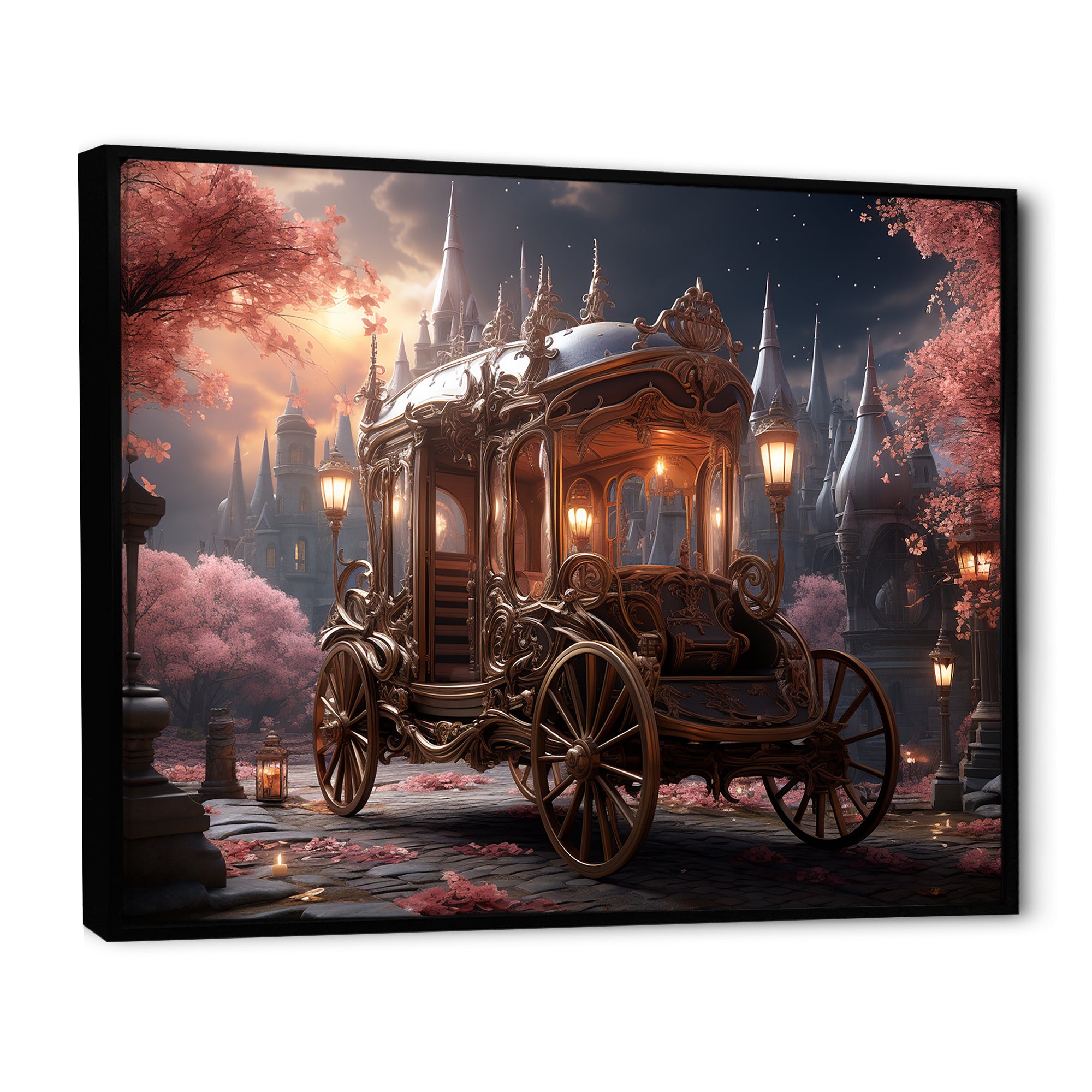 Floral Pink Princess Carriage - Old American Cart Canvas Wall Art