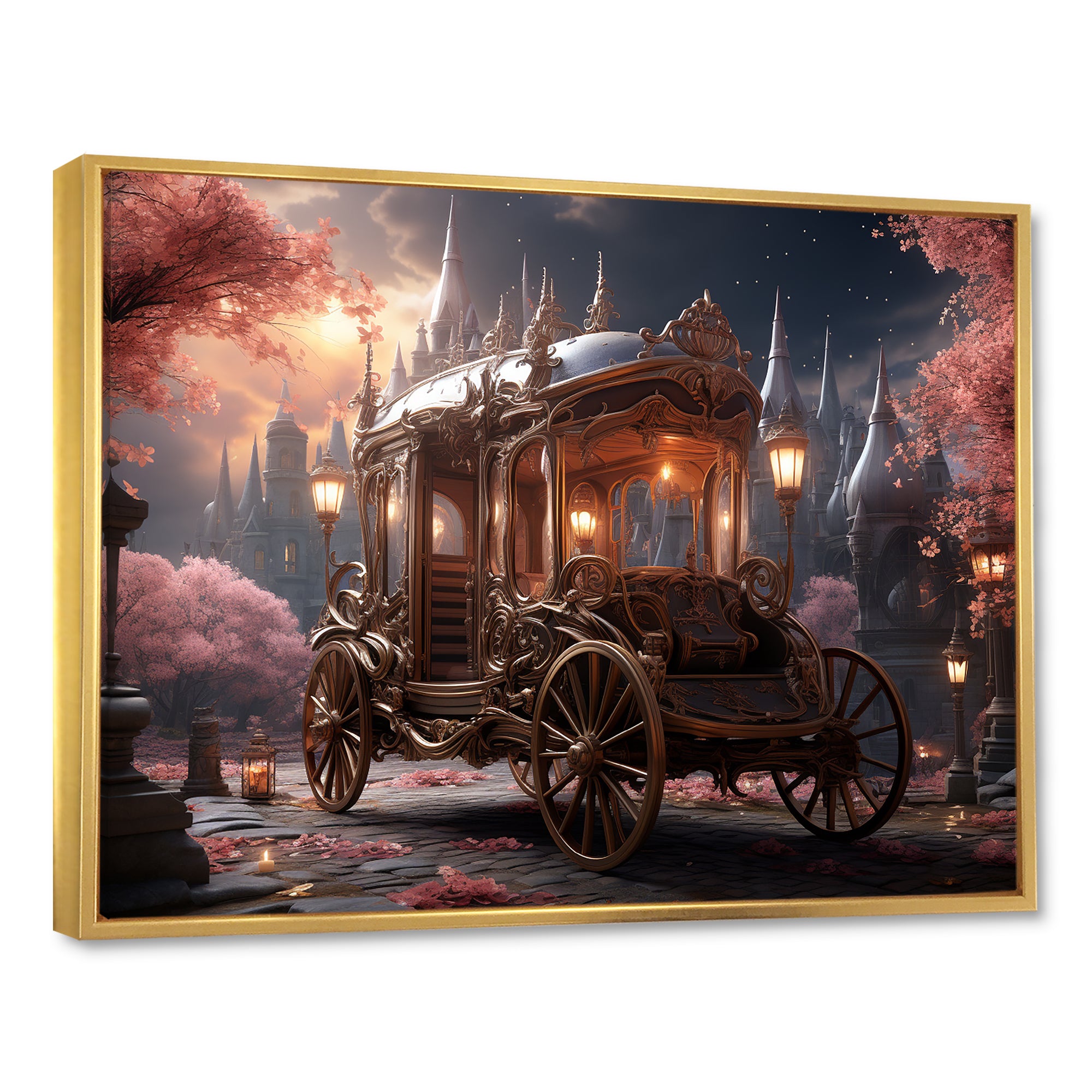Floral Pink Princess Carriage - Old American Cart Canvas Wall Art