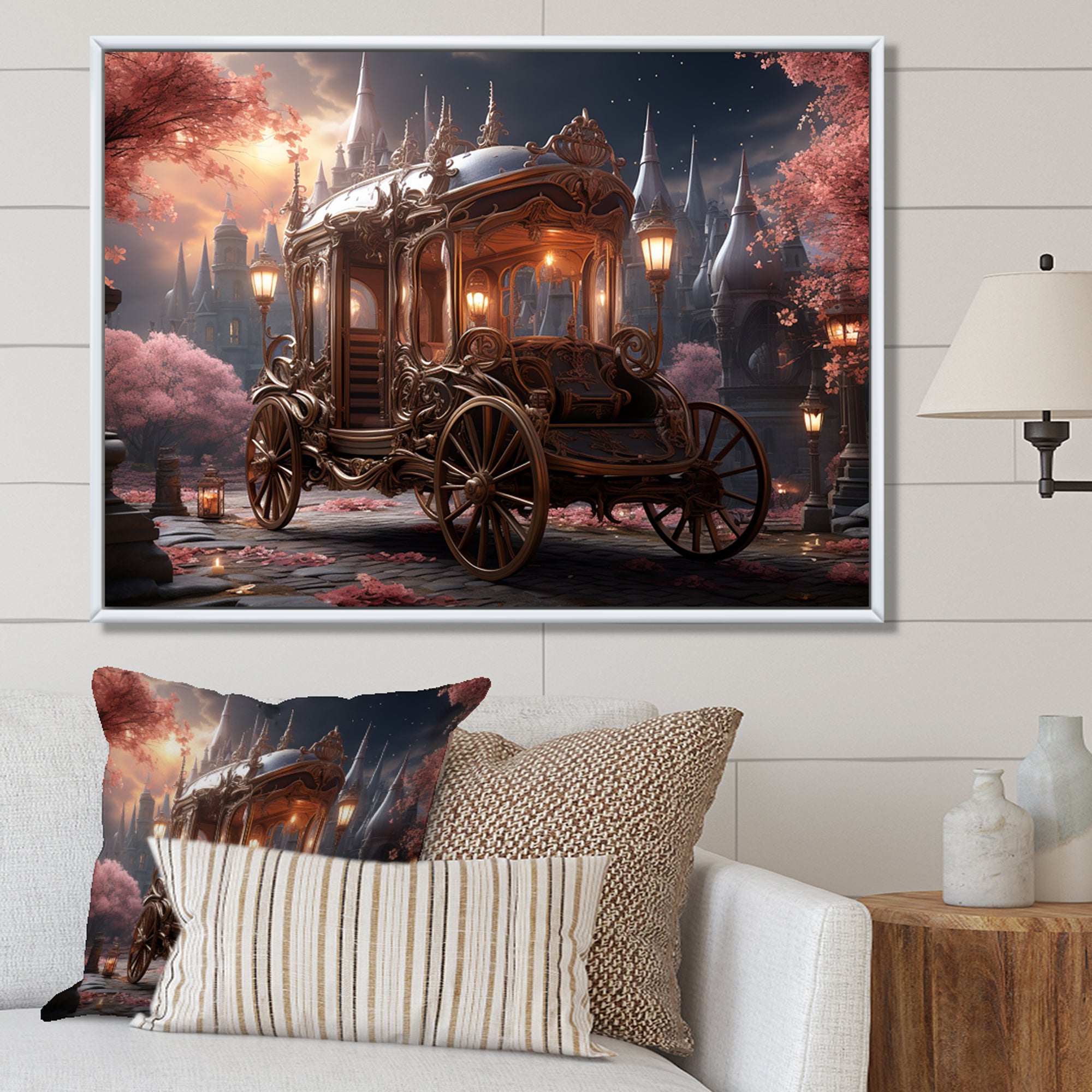 Floral Pink Princess Carriage - Old American Cart Canvas Wall Art