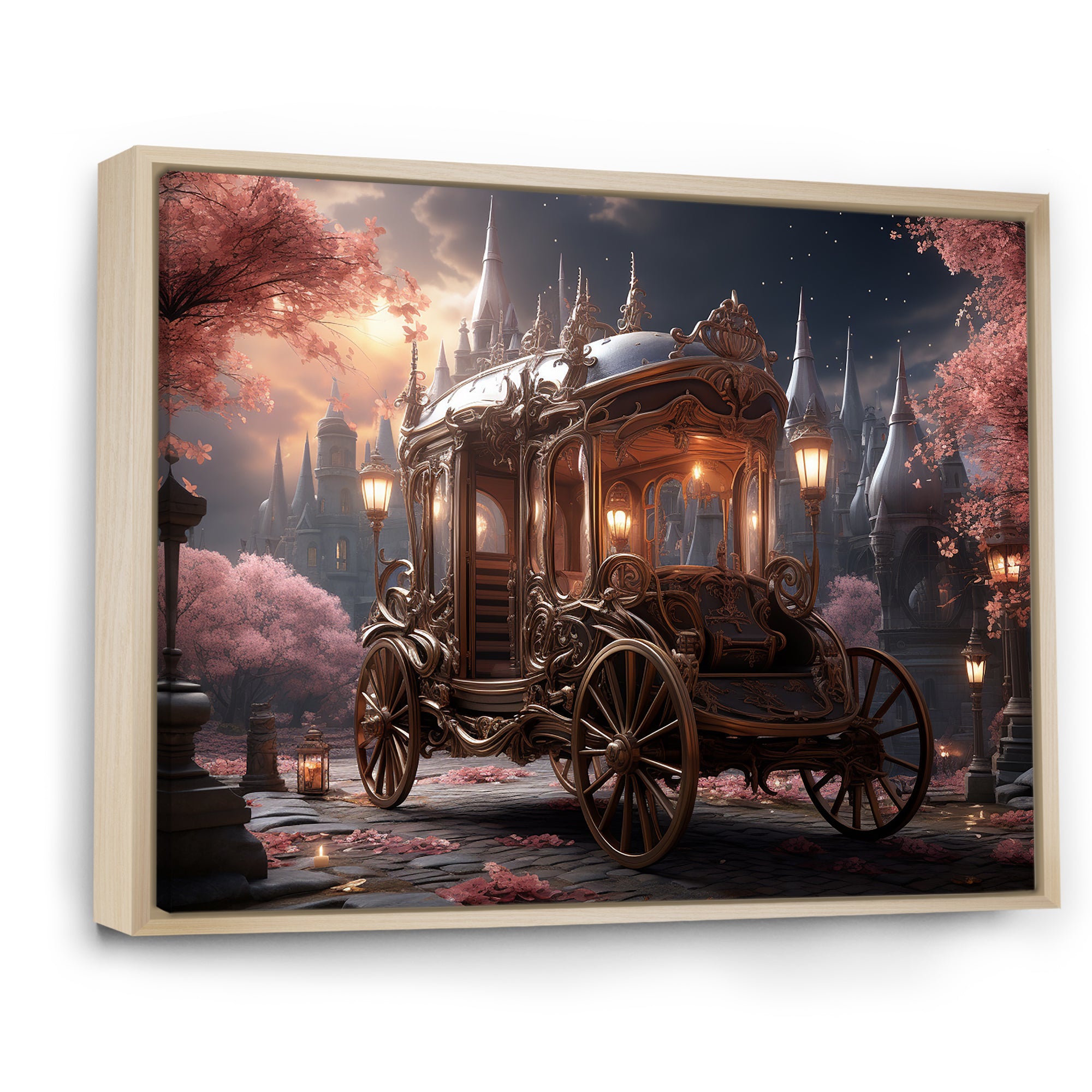Floral Pink Princess Carriage - Old American Cart Canvas Wall Art