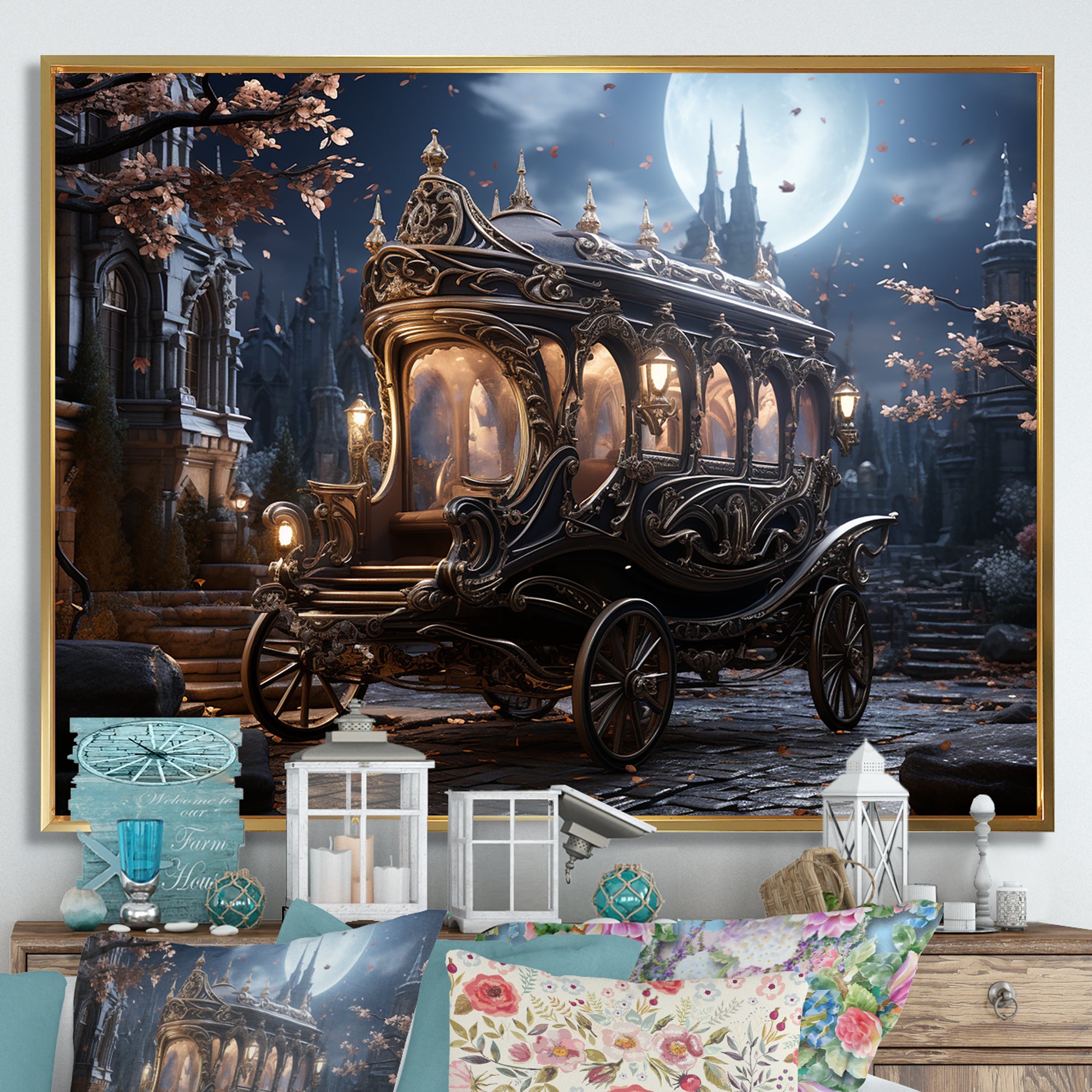 Enchanted Evening Carriage - Old American Cart Canvas Wall Art