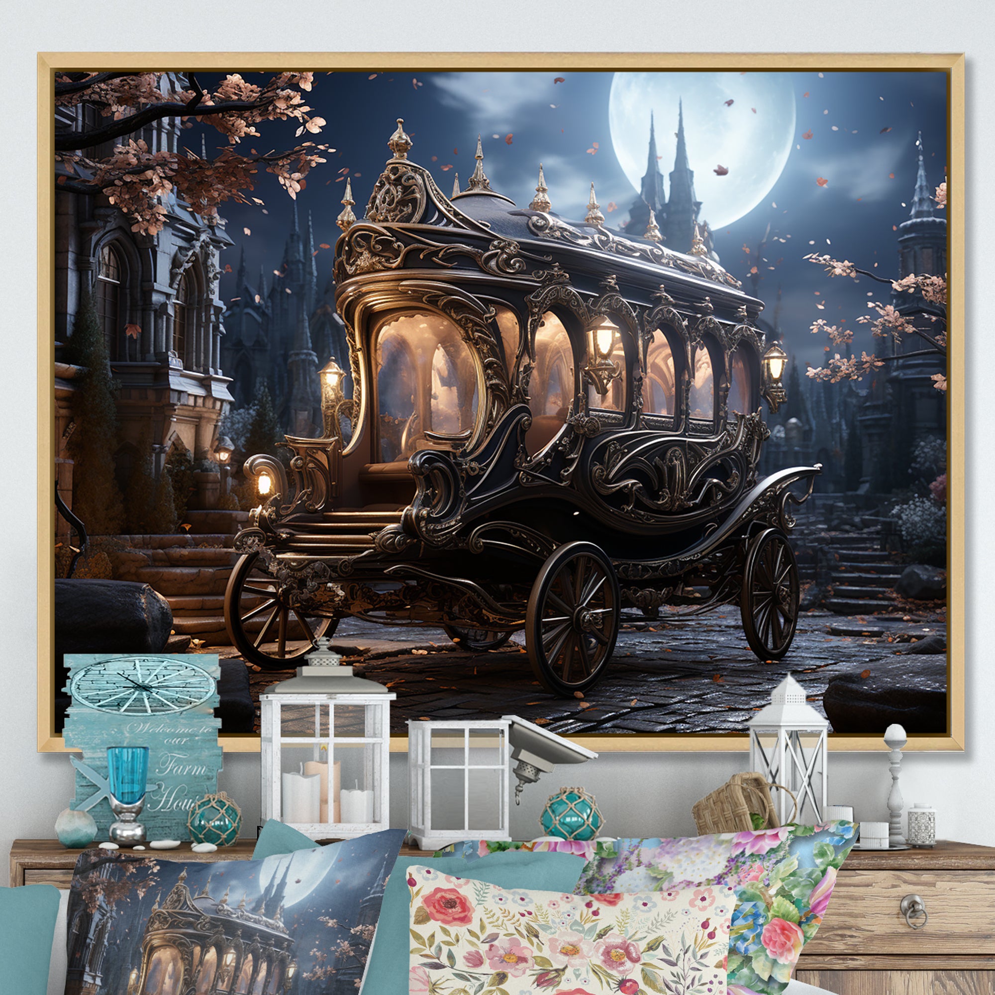 Enchanted Evening Carriage - Old American Cart Canvas Wall Art
