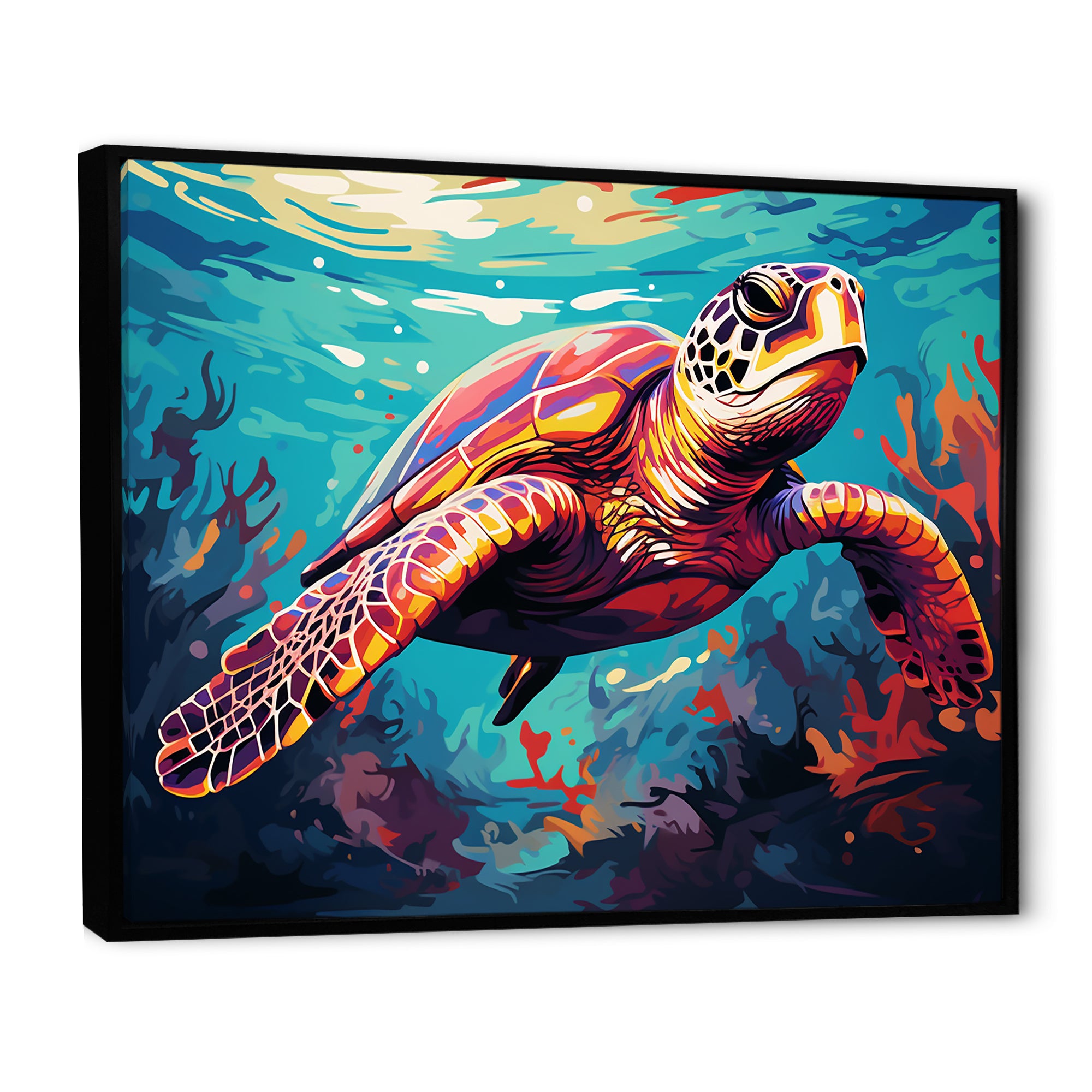 Pop art curious Turtle Aquatic Dance - Turtle Canvas Wall Art