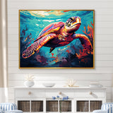 Pop art curious Turtle Aquatic Dance - Turtle Canvas Wall Art