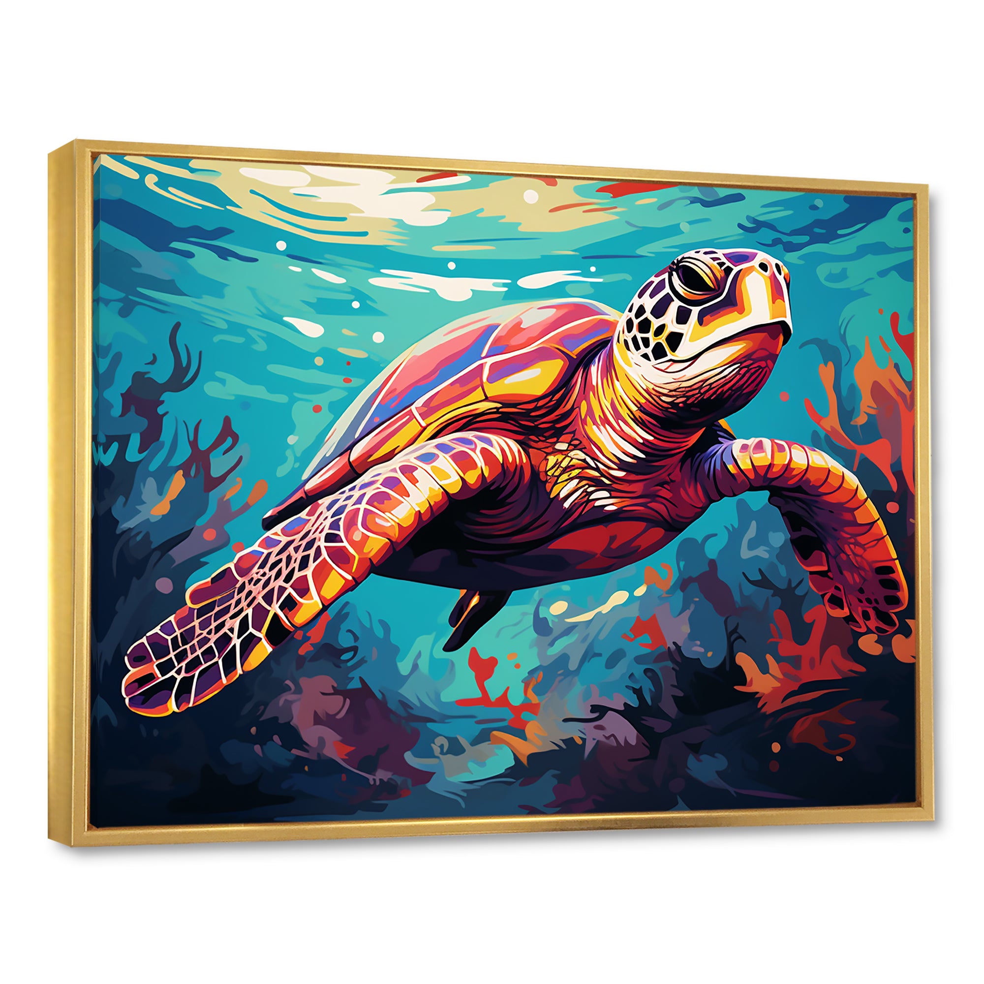 Pop art curious Turtle Aquatic Dance - Turtle Canvas Wall Art