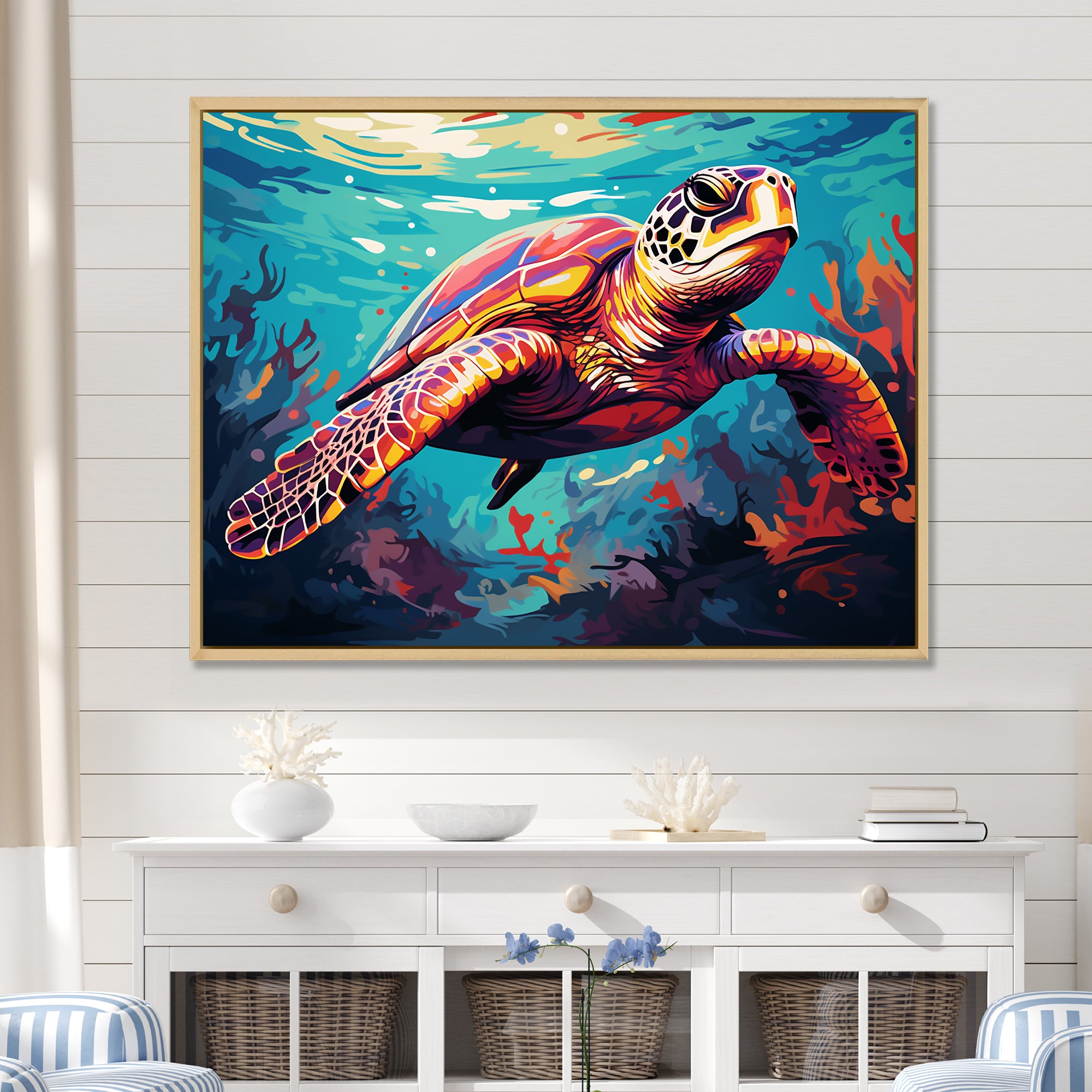 Pop art curious Turtle Aquatic Dance - Turtle Canvas Wall Art