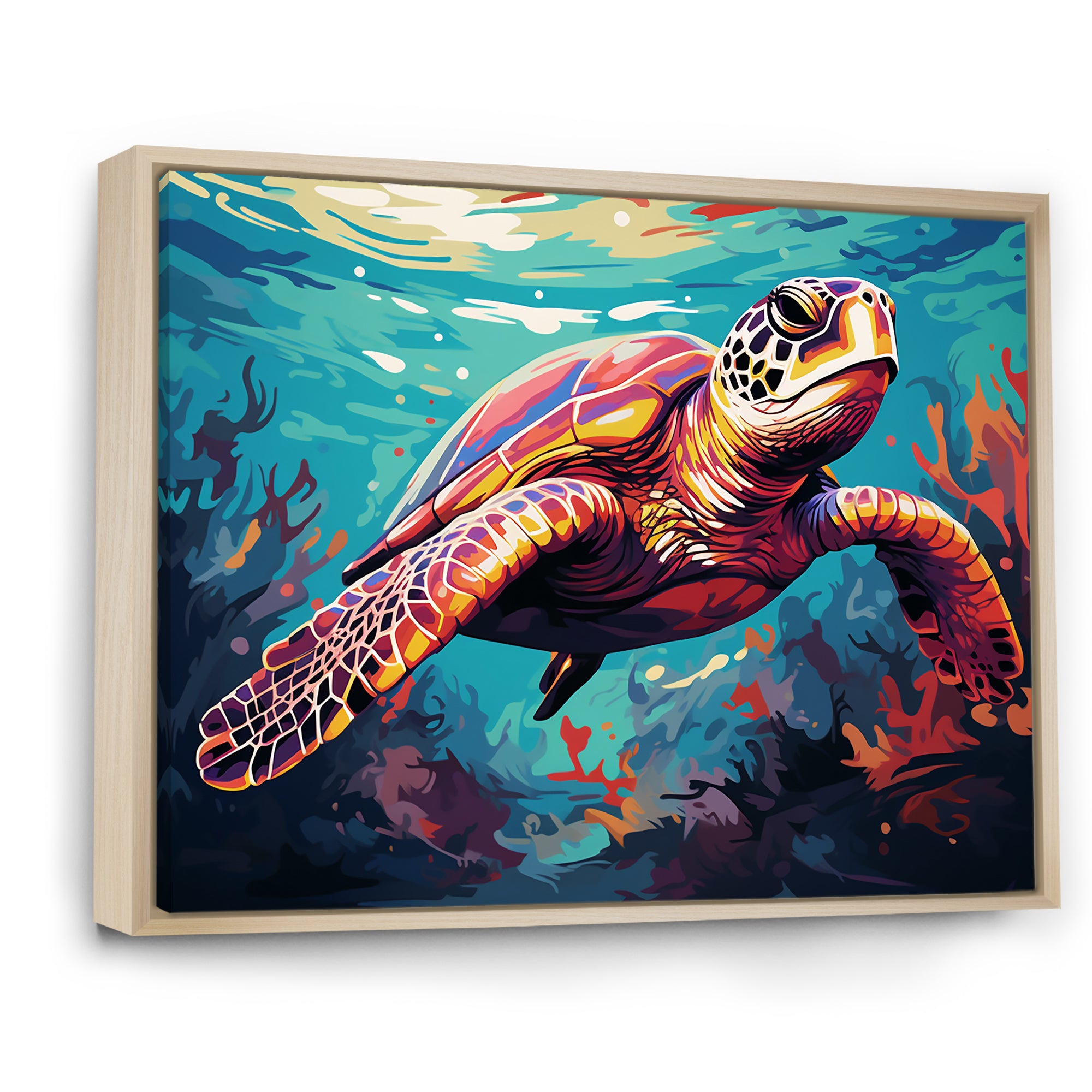 Pop art curious Turtle Aquatic Dance - Turtle Canvas Wall Art