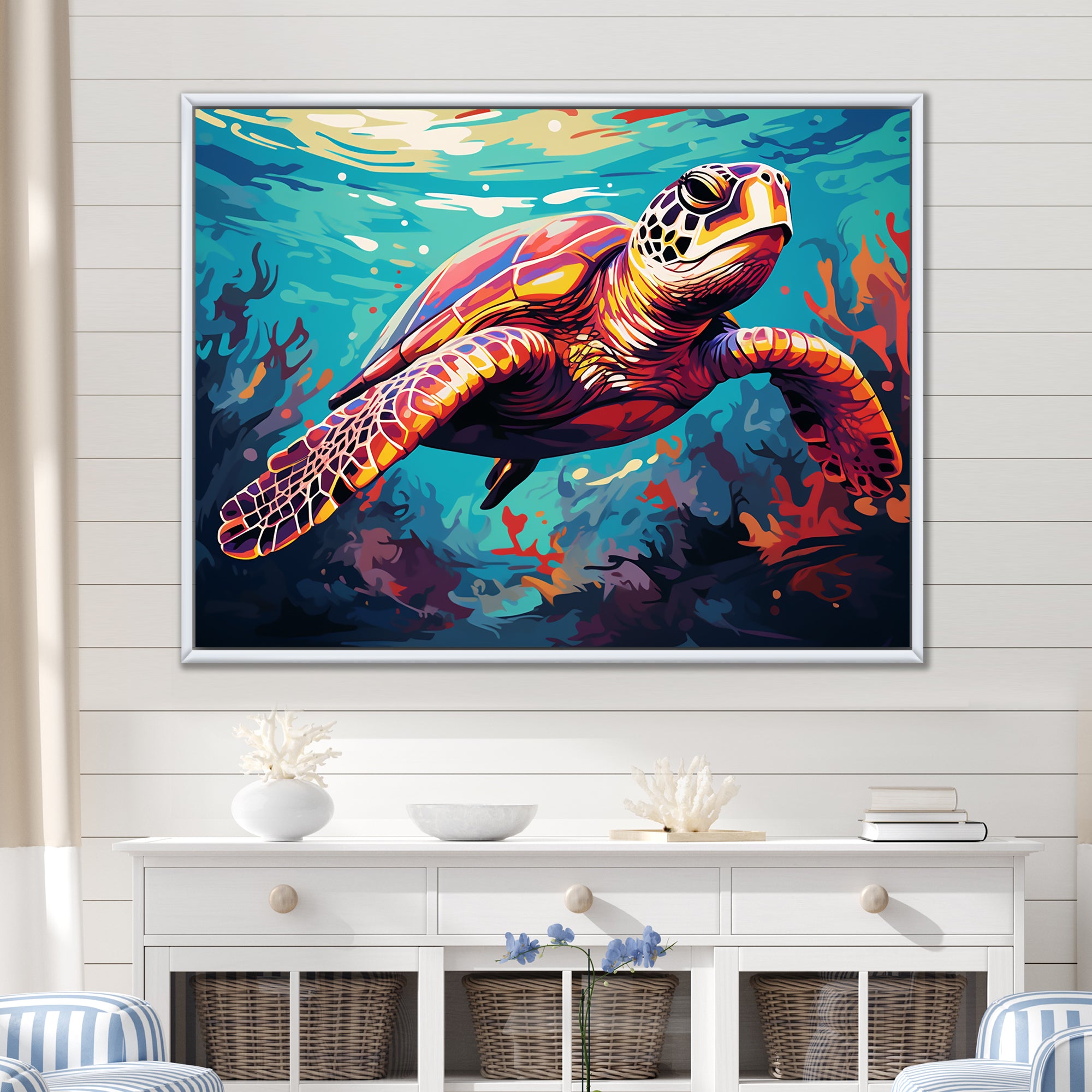 Pop art curious Turtle Aquatic Dance - Turtle Canvas Wall Art